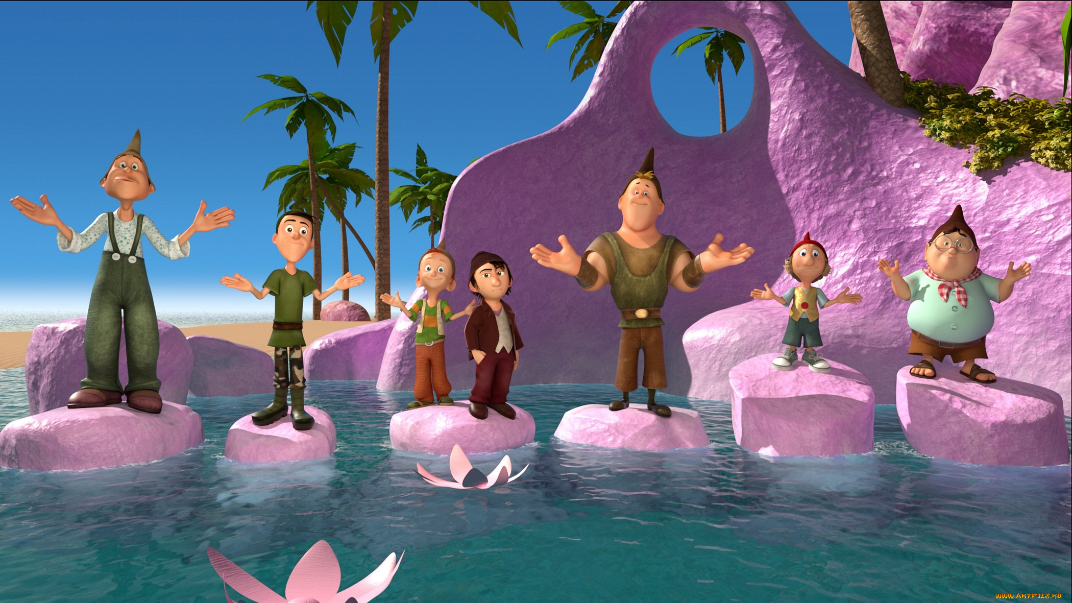 мультфильмы, -, der, 7bte, zwerg, 7-ой, гном, мультфильм, der, 7bte, zwerg, 7-ой, гном, гномы, камешки, лотосы, море, приключение