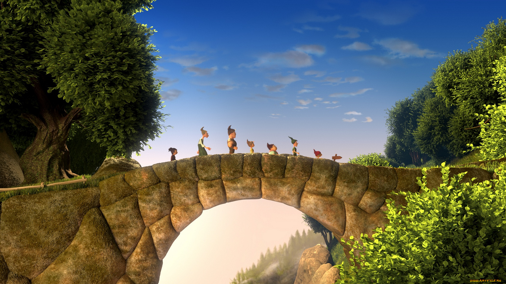 мультфильмы, -, der, 7bte, zwerg, 7-ой, гном, приключение, der, 7bte, zwerg, мультфильм, 7-ой, гном, гномы, мост, деревья