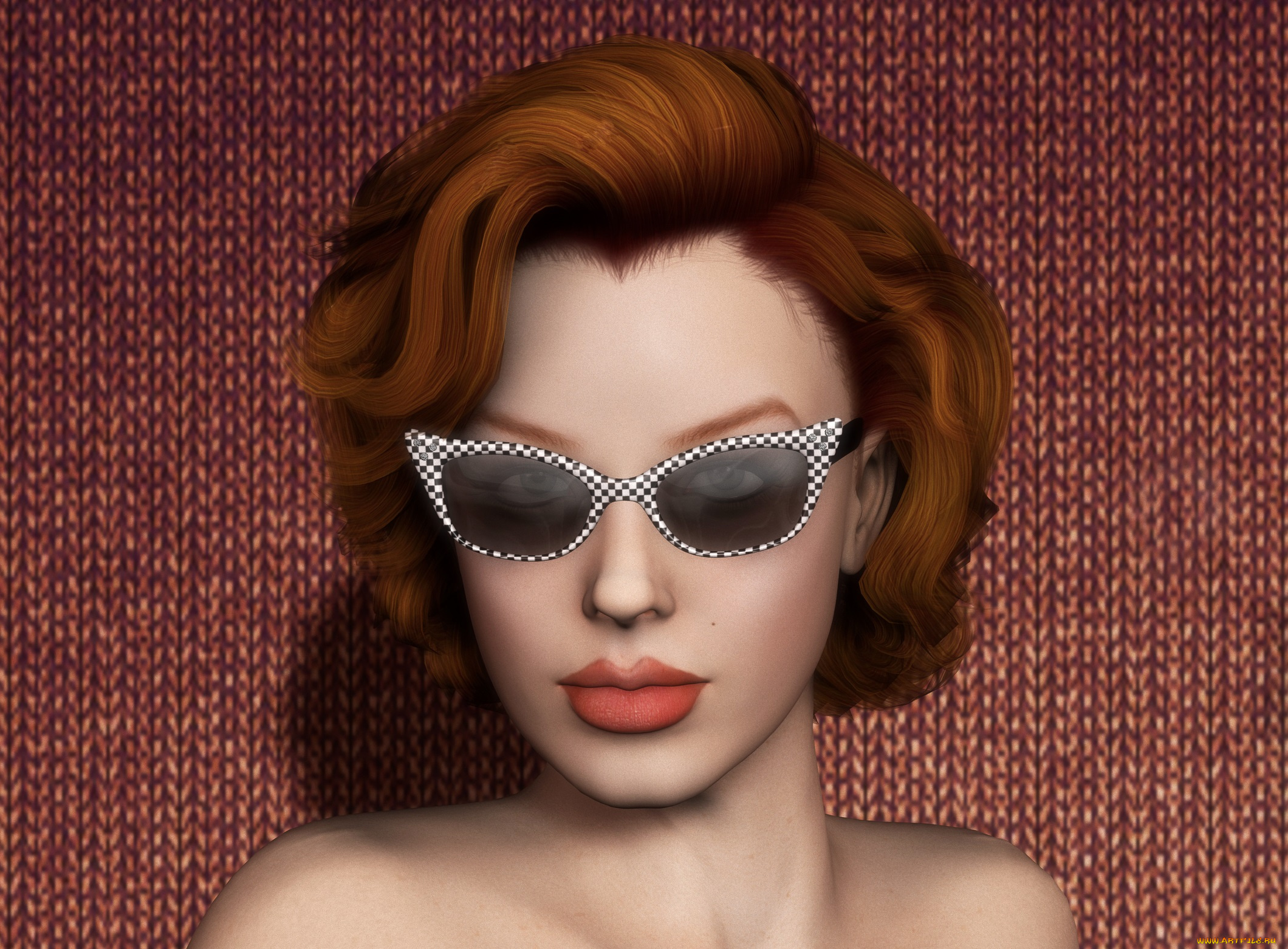 3д, графика, портрет, , portraits, очки, рыжая, взгляд, девушка