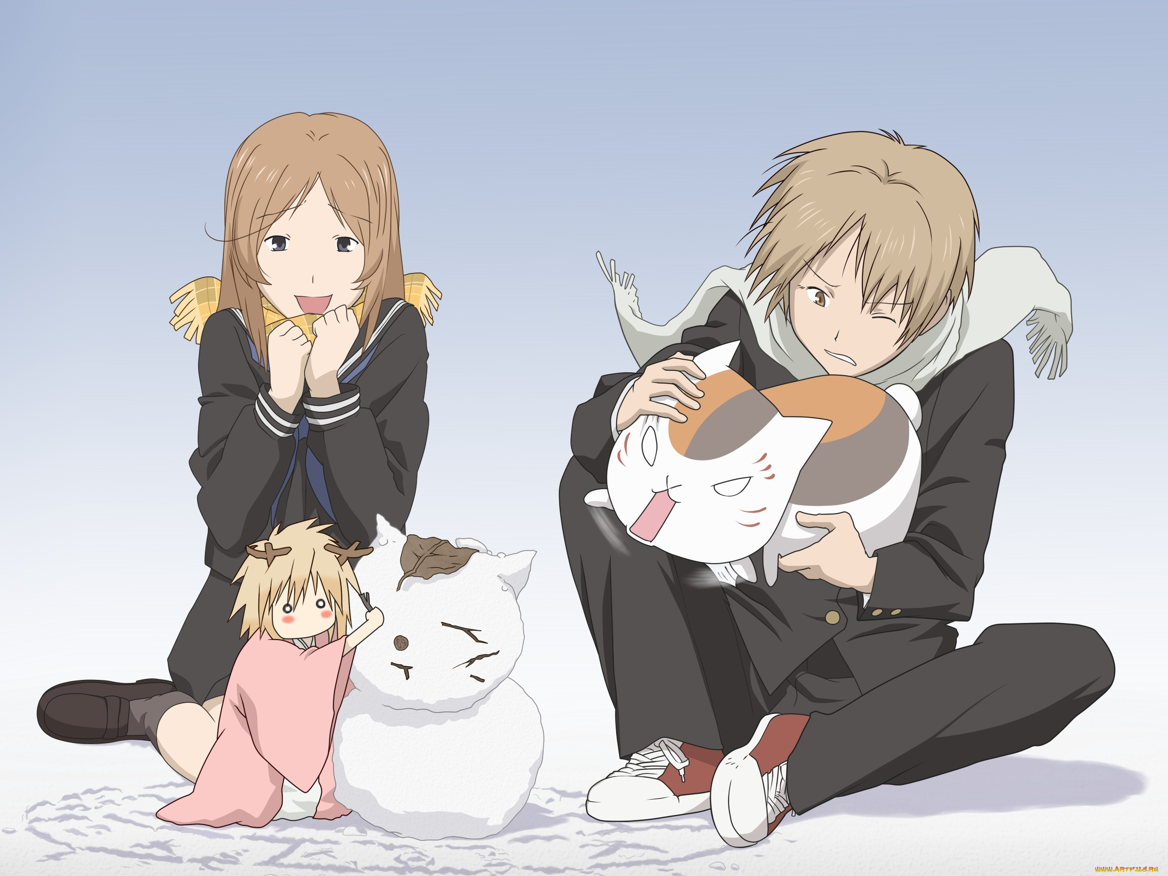 аниме, natsume, yuujinchou, парень, taki, tooru, tama, девушка, снеговик, екай, кот, няко-сенсей, natsume, takashi, тетрадь, дружбы, нацумэ, арт, yuujinchou, madara
