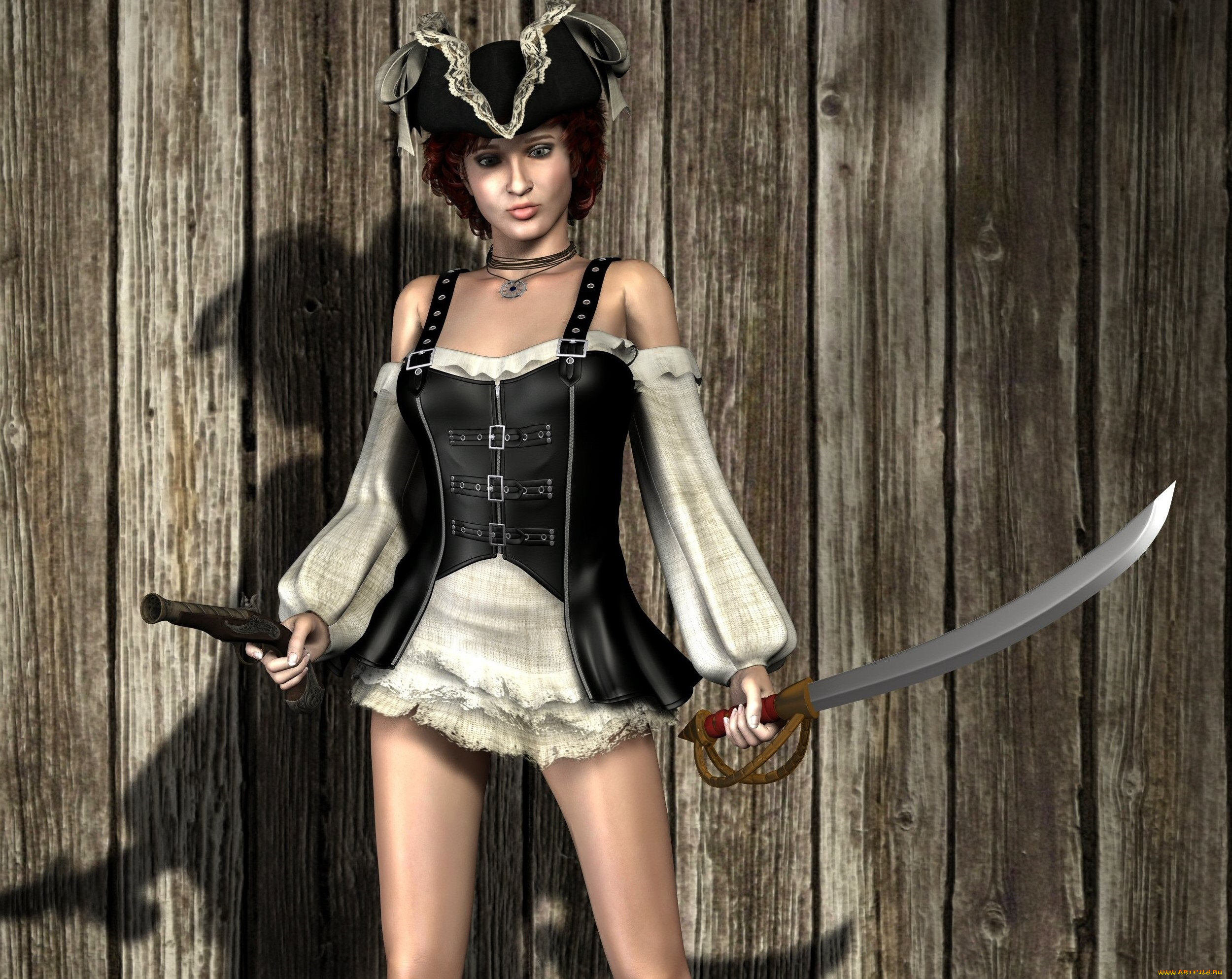 3д, графика, фантазия, , fantasy, взгляд, девушка, оружие