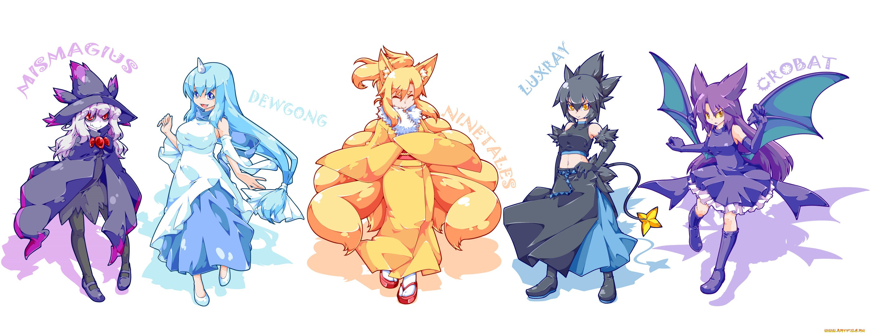 аниме, pokemon, девушки, белый, фон, покемон, арт