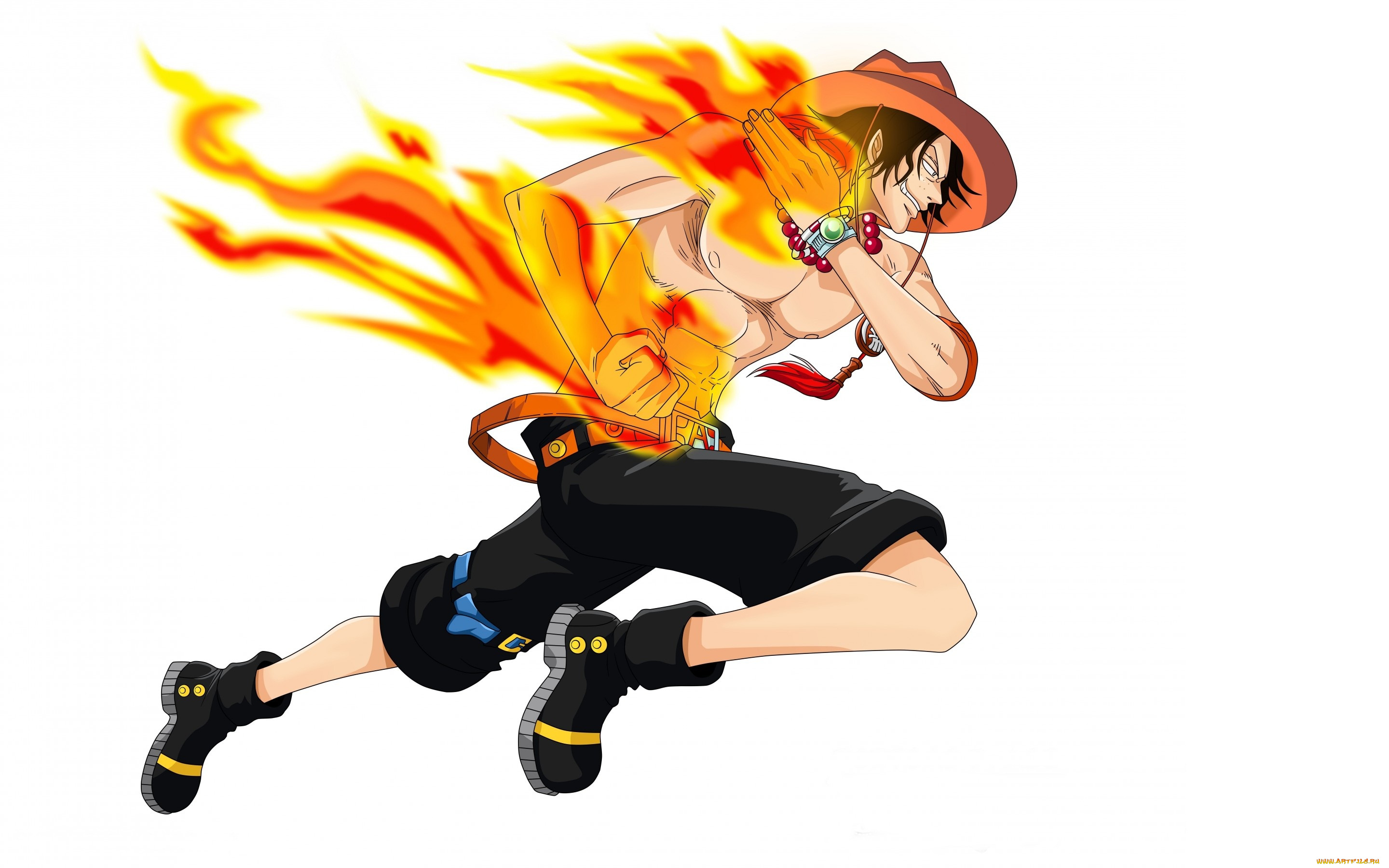 аниме, one, piece, парень, белый, фон, one, piece, огонь, пламя, шляпа, portgas, d, ace