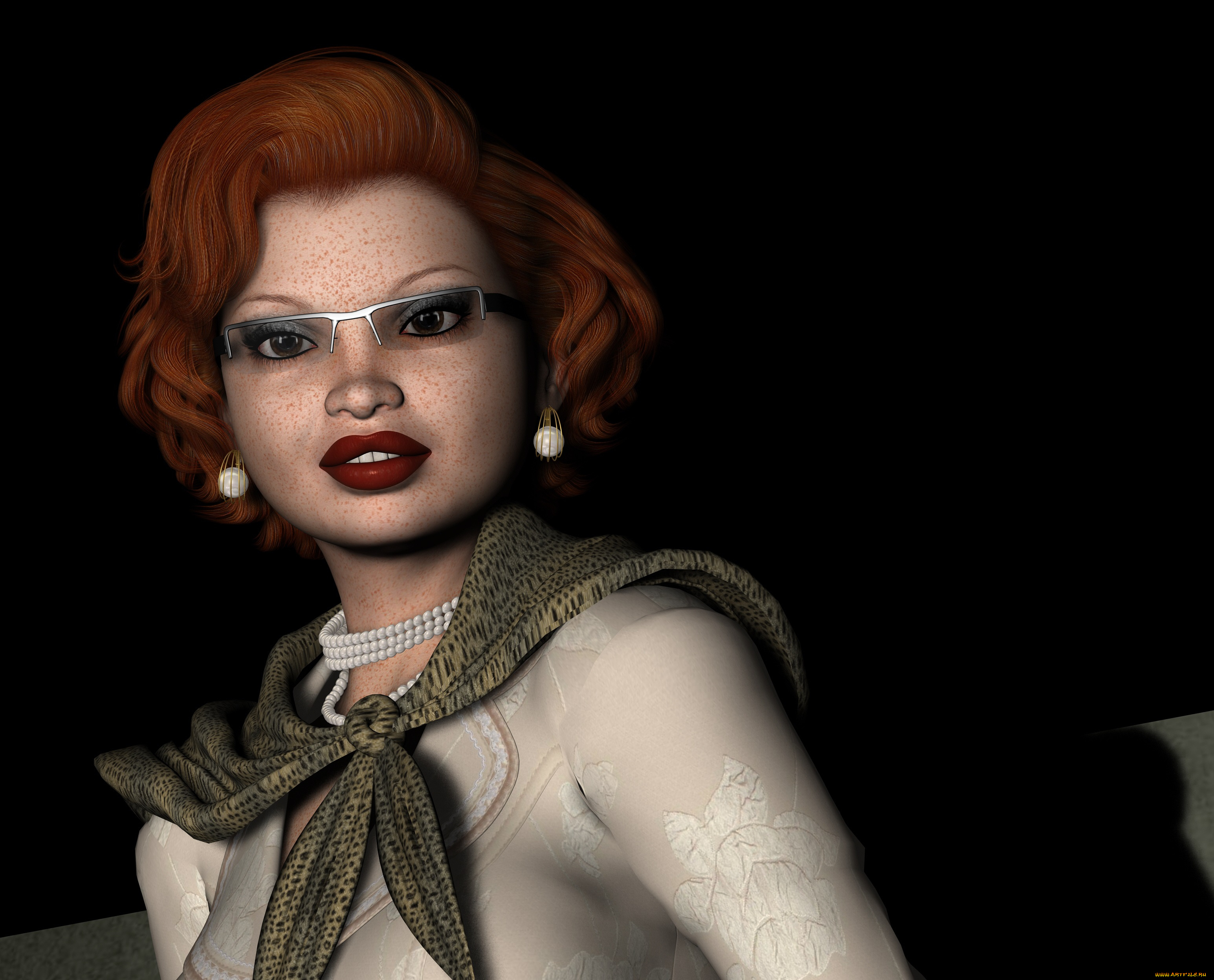 3д, графика, портрет, , portraits, рыжая, фон, взгляд, девушка
