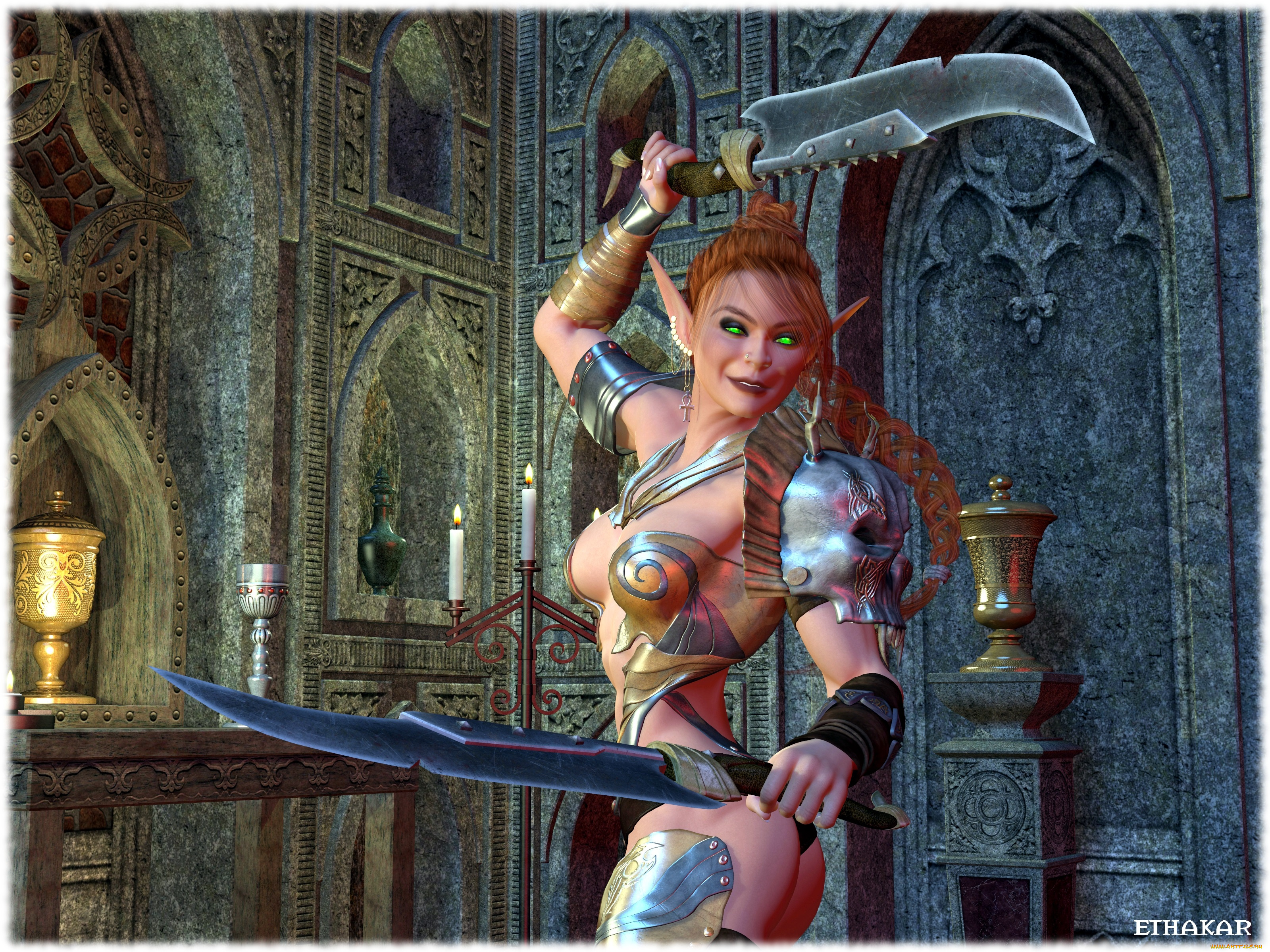 3д, графика, эльфы, , elves, эльфийка, взгляд, грудь