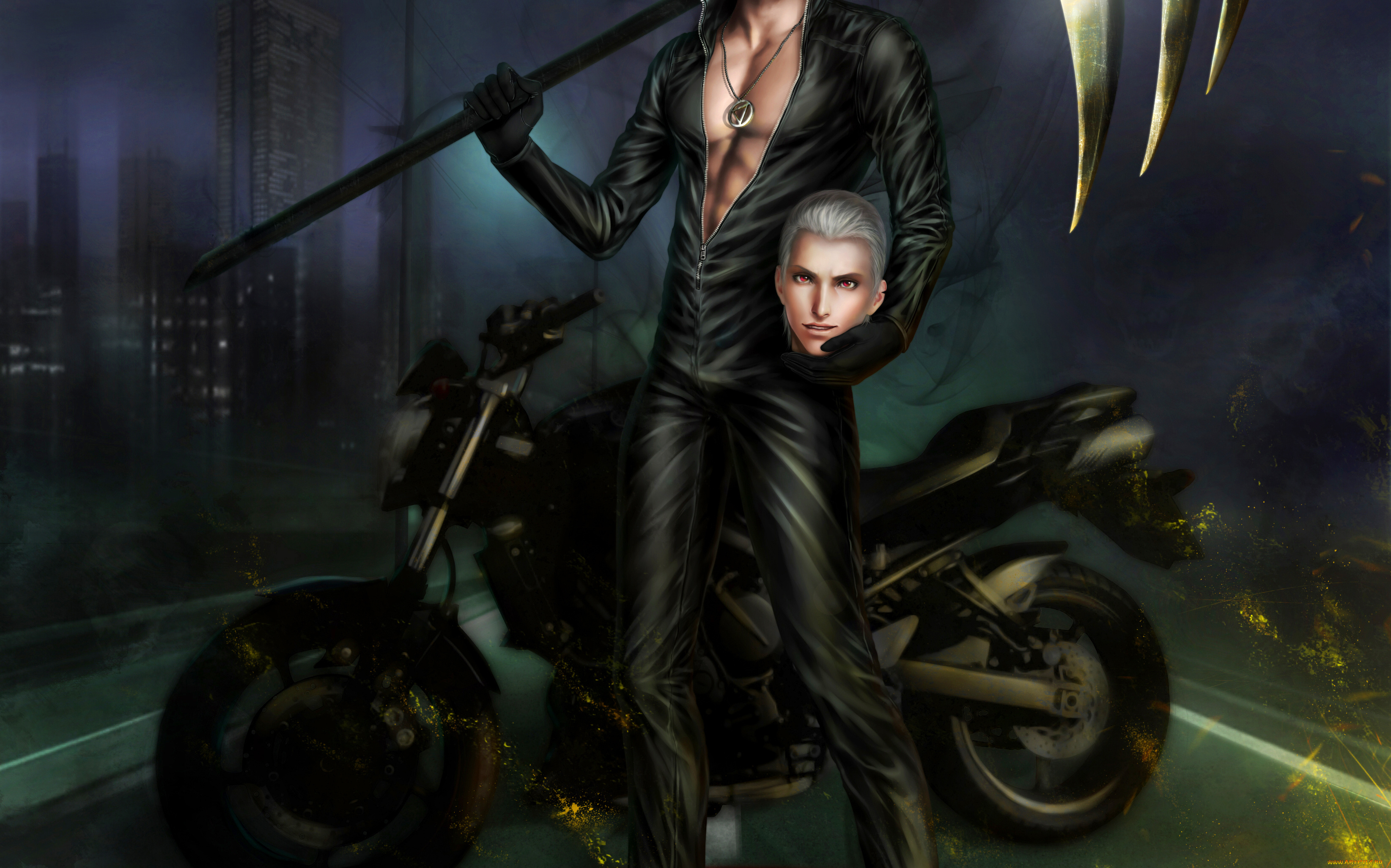 аниме, naruto, art, zetsuai89, hidan, akatsuki, наруто, парень, мотоцикл, коса