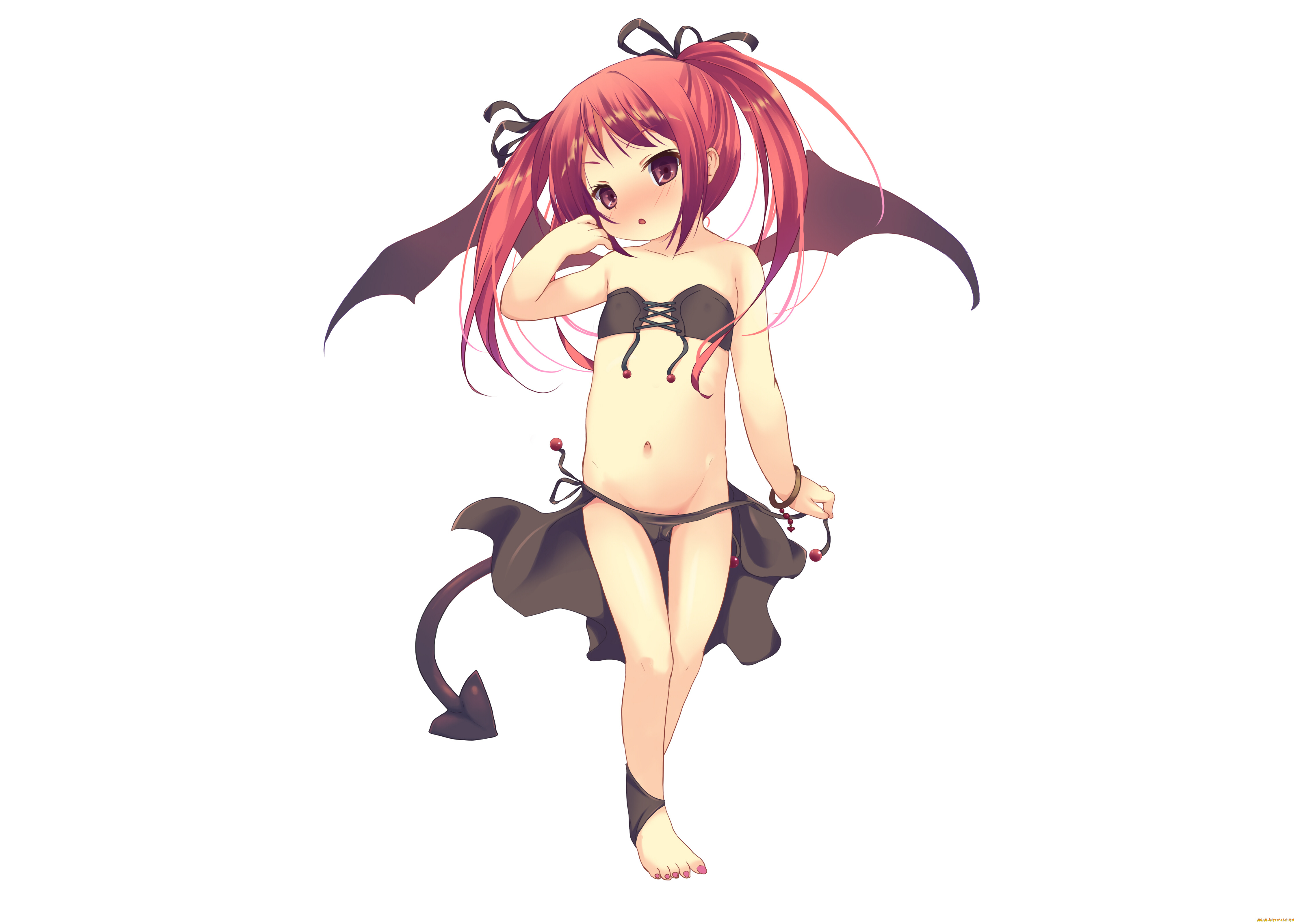 аниме, -angels, &, demons, девочка, белый, фон, демонёнок