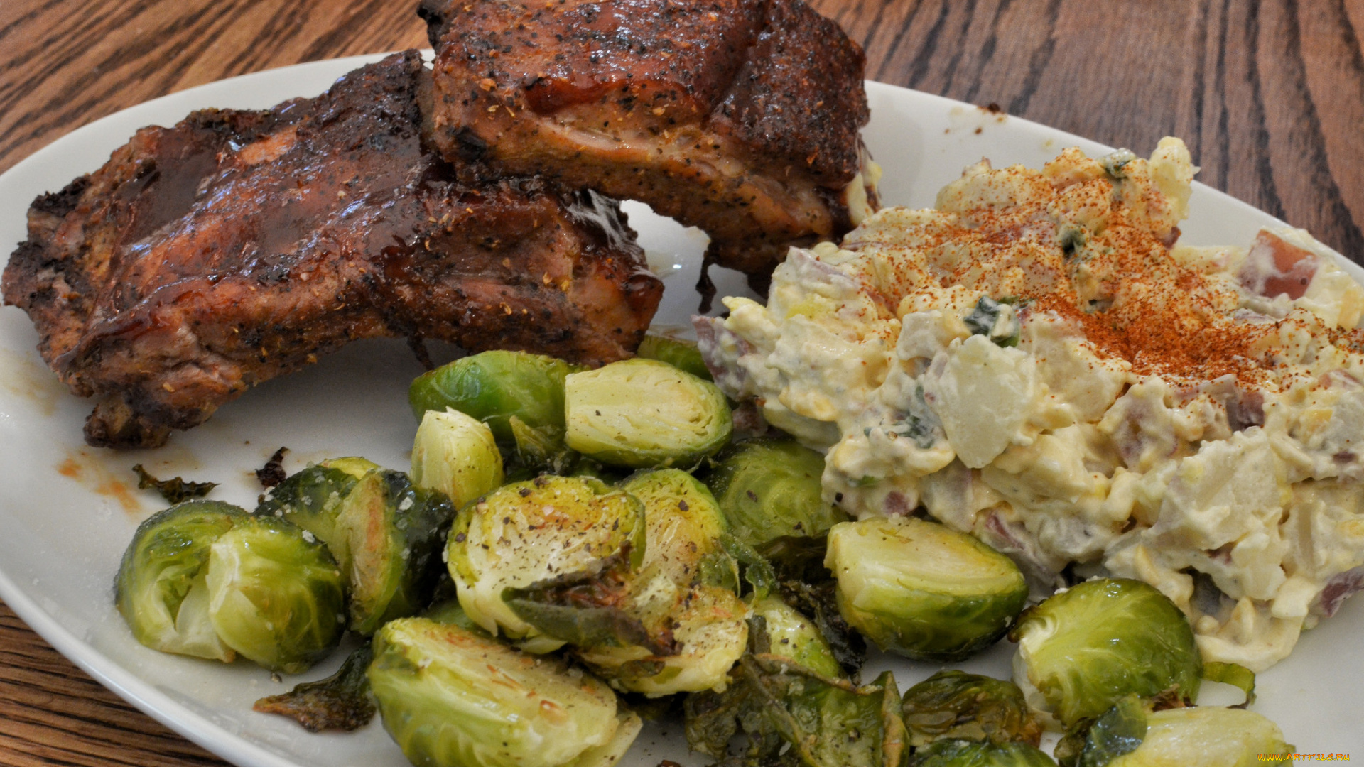 еда, вторые, блюда, ребрышки, гарнир