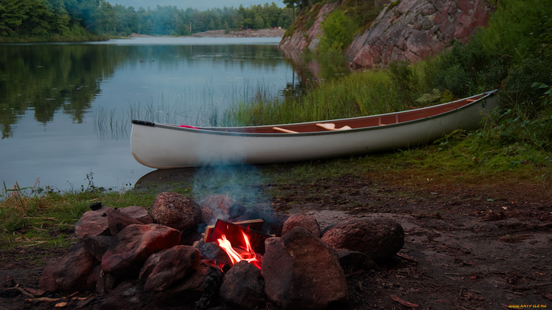 корабли, ледоколы, река, каноэ, костер