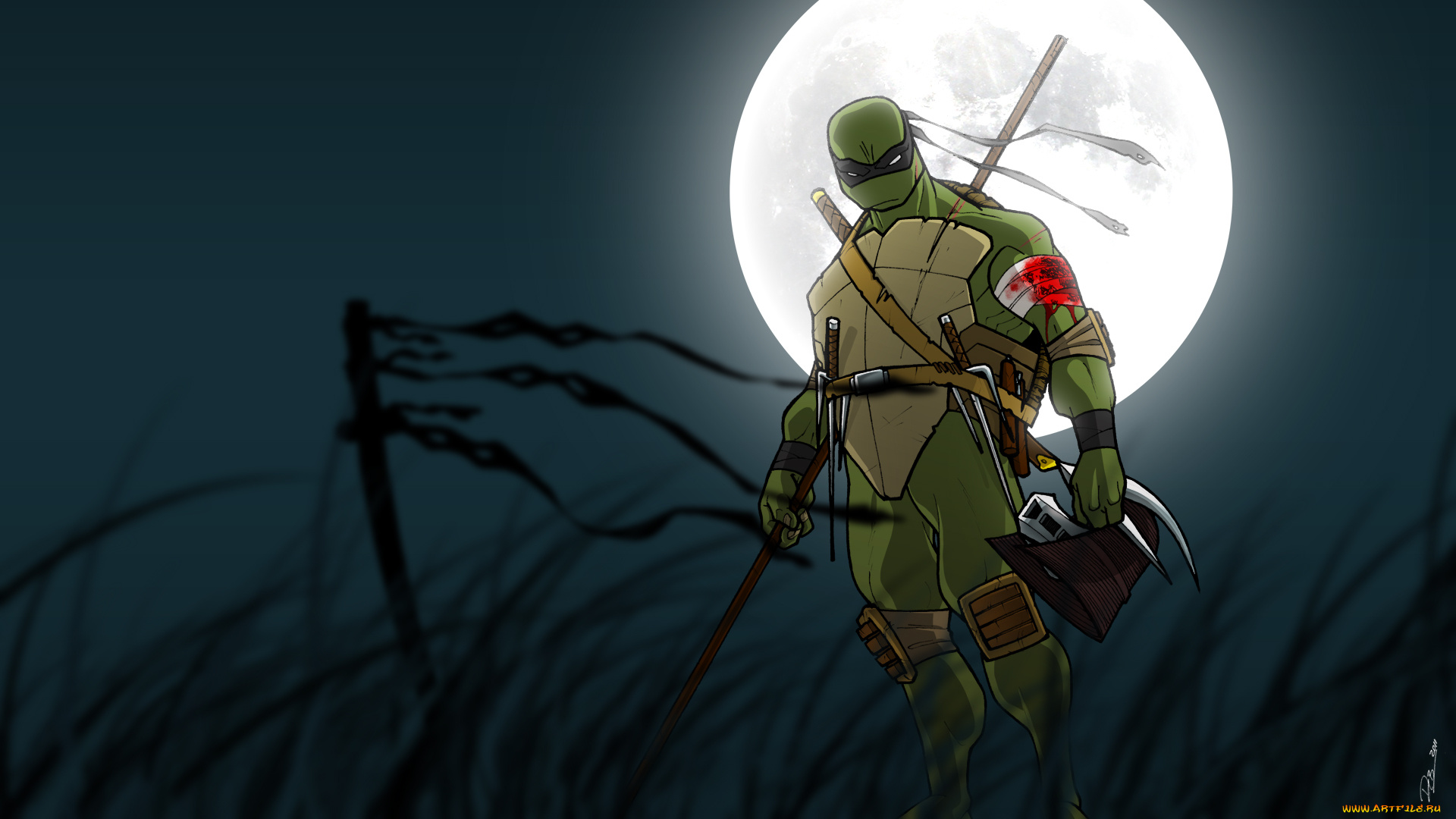 мультфильмы, tmnt, черепаха, луна, ранение