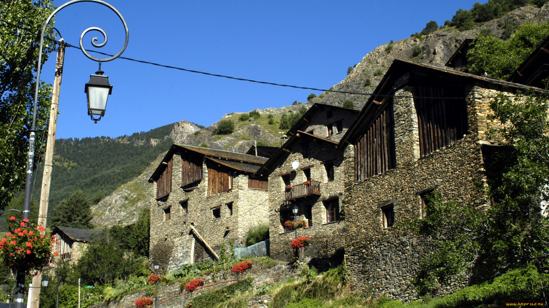 города, -, здания, , дома, горы, фонарь