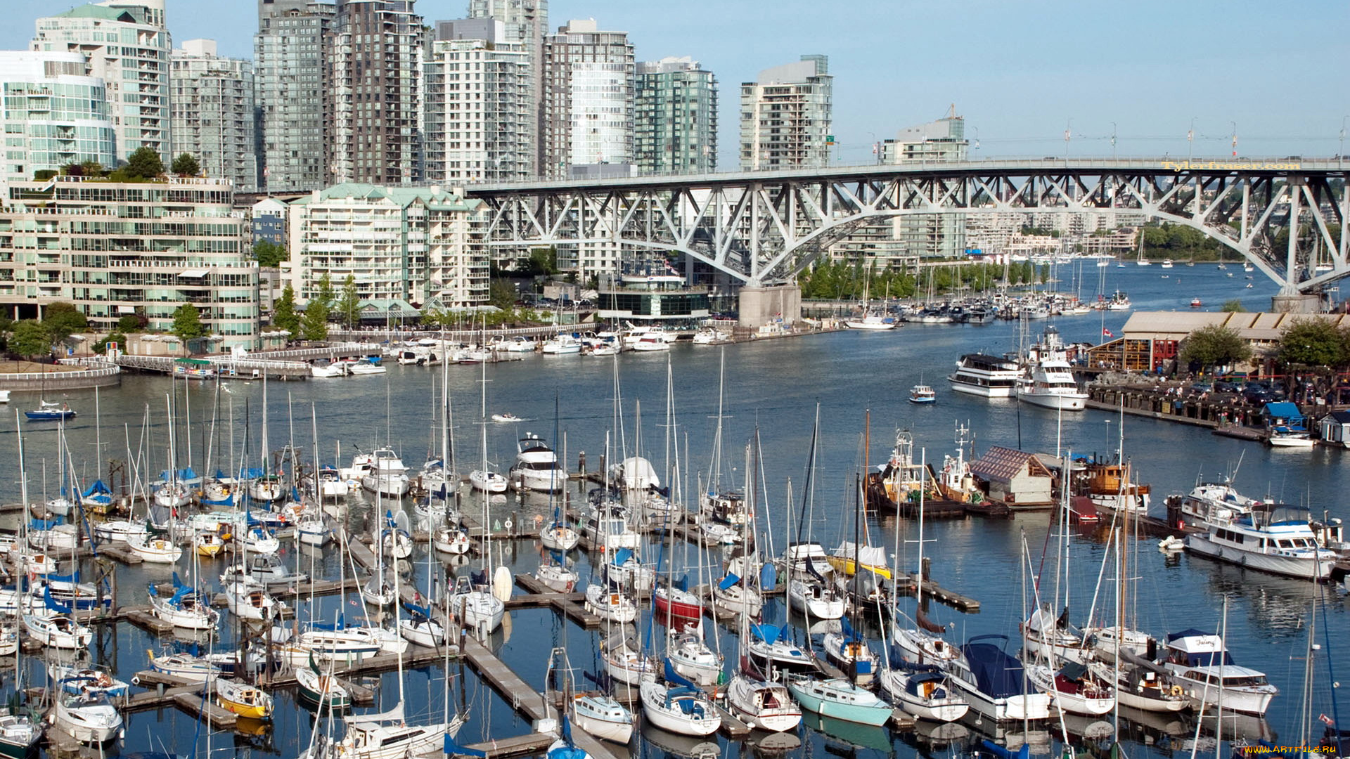 корабли, порты, , , причалы, река, мост, небоскребы, порт, яхты