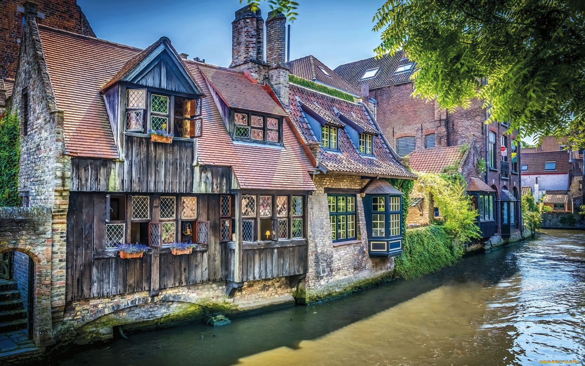 города, брюгге, , бельгия, старинные, канал, дома