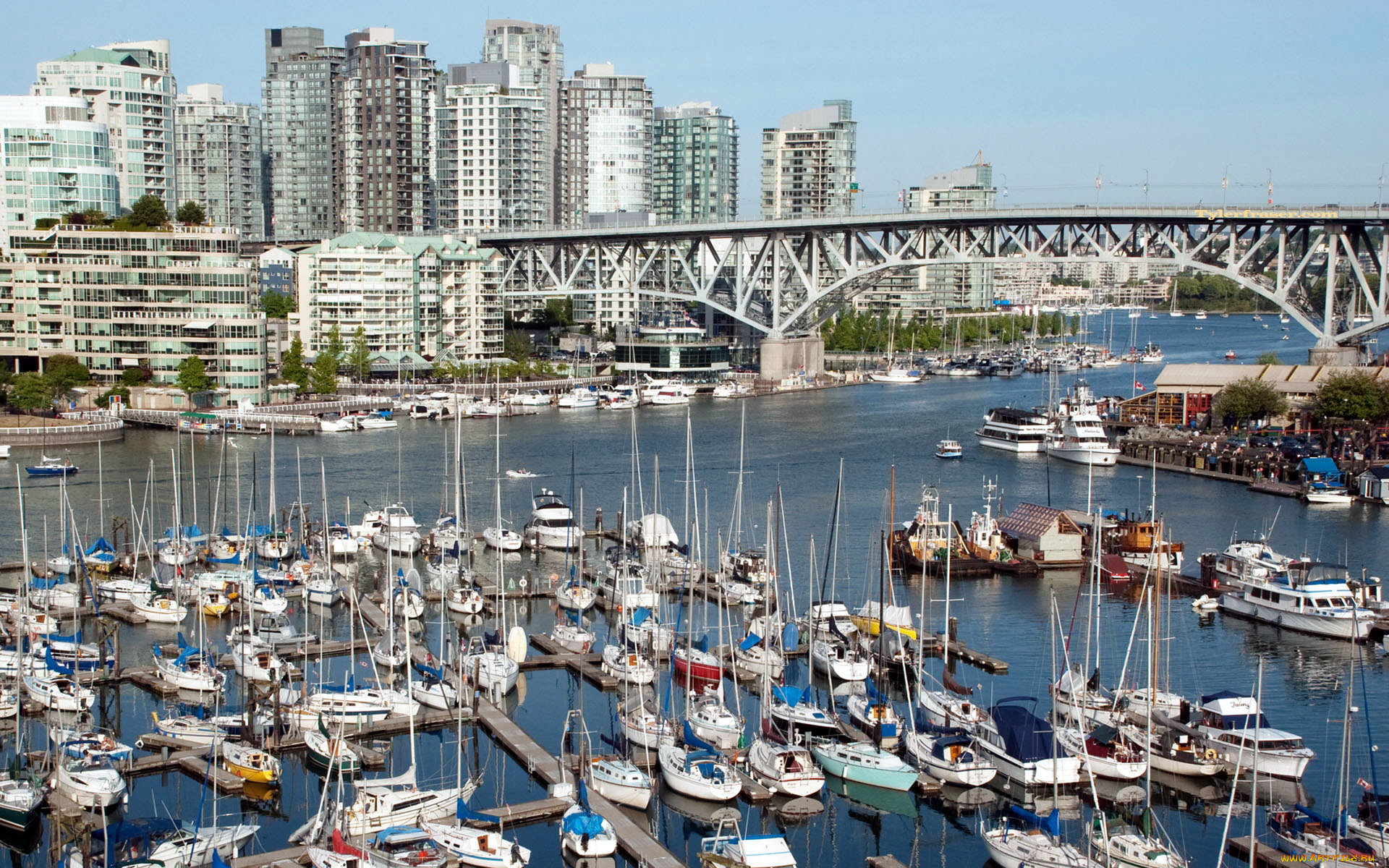 корабли, порты, , , причалы, река, мост, небоскребы, порт, яхты