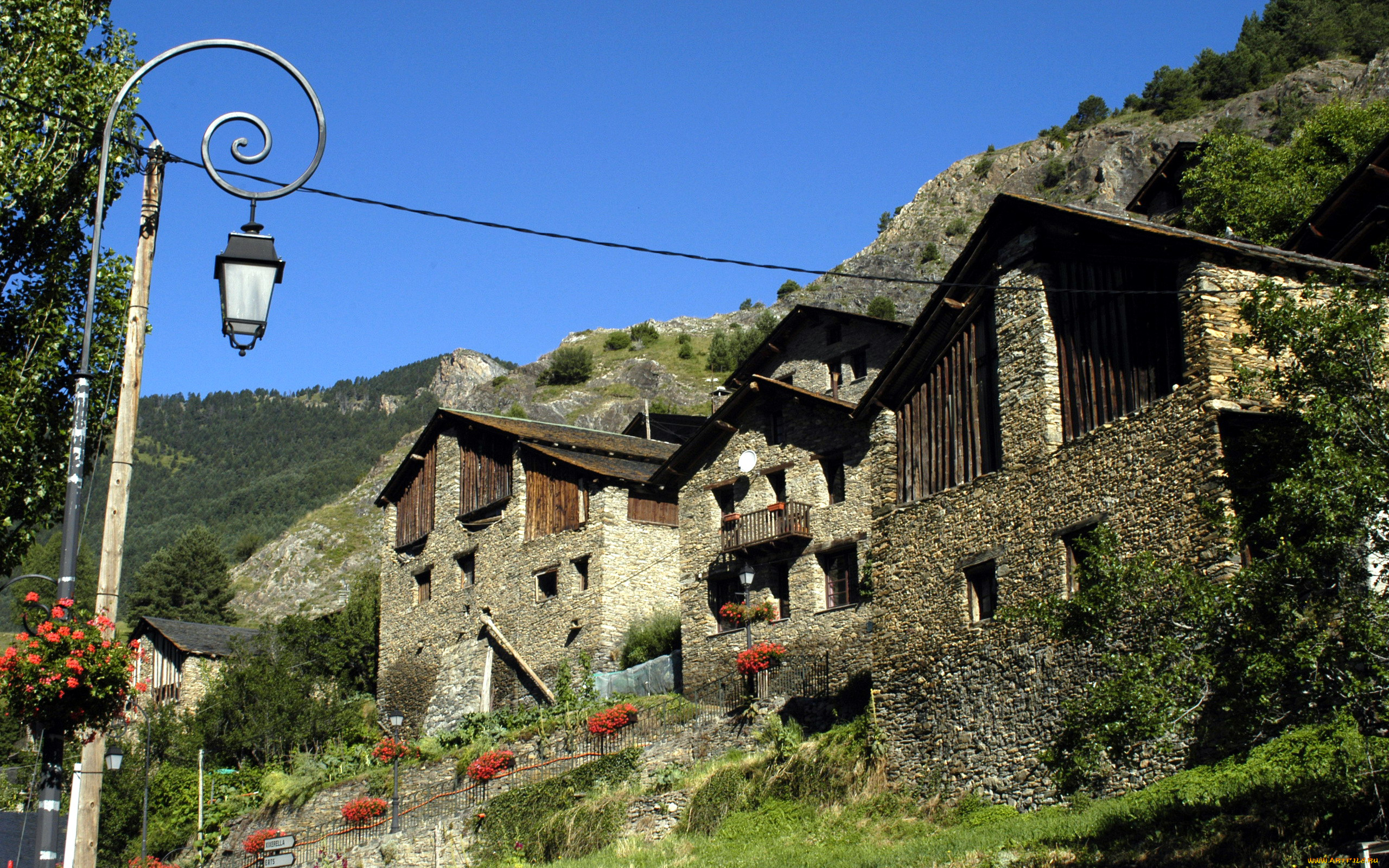 города, -, здания, , дома, горы, фонарь