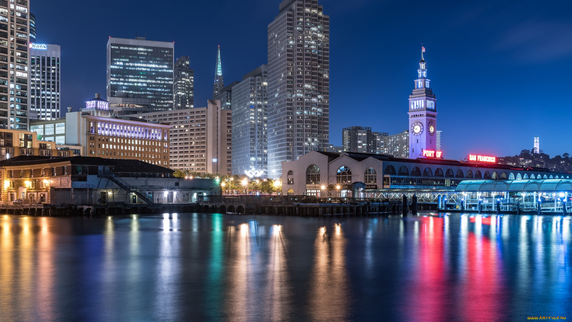 downtown, , san, francisco, города, сан-франциско, , сша, ночь, огни, панорама