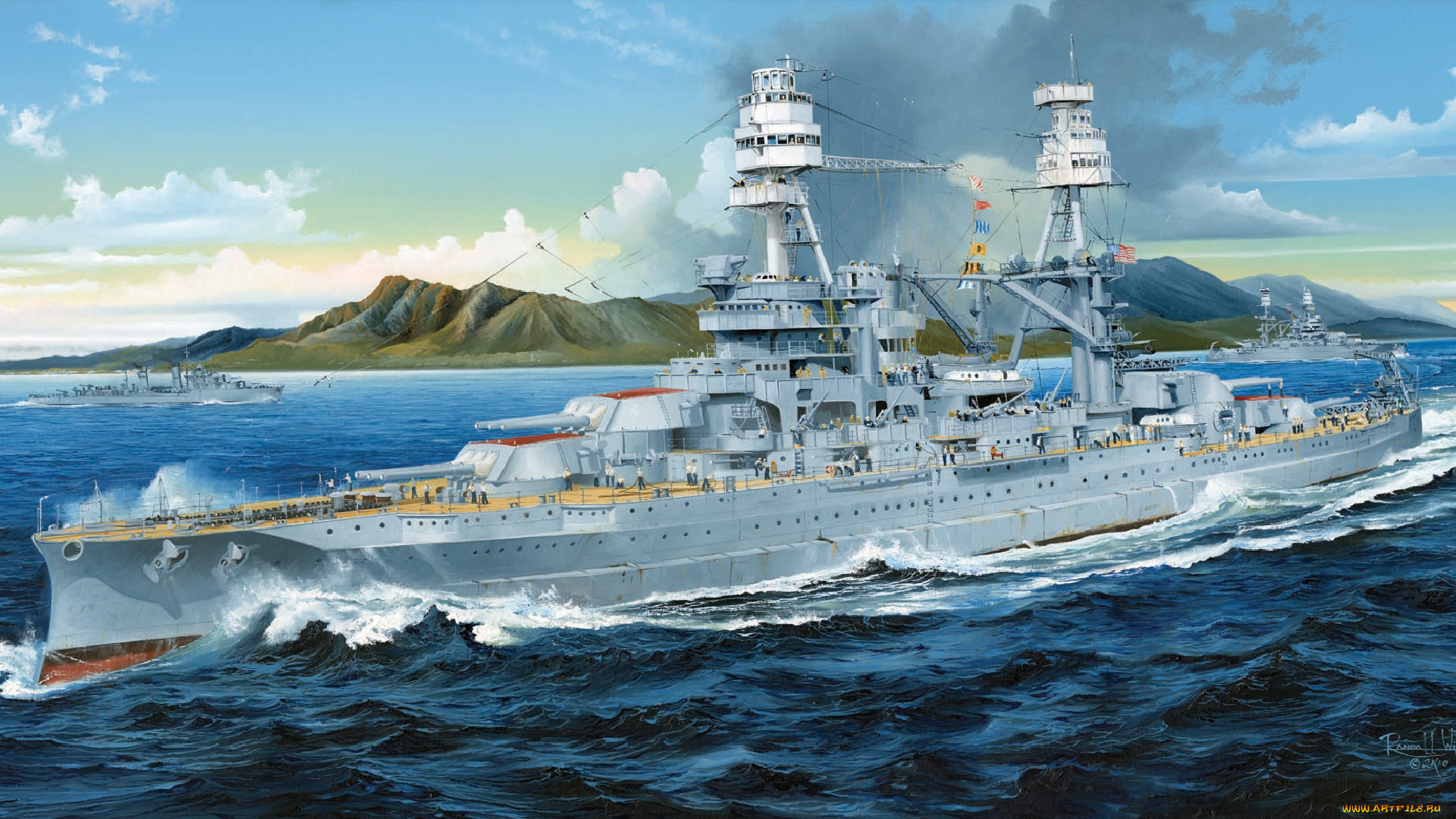 корабли, рисованные, arizona, флот, корабль, арт, ww2, uss, военный, battleship, линкор, американский