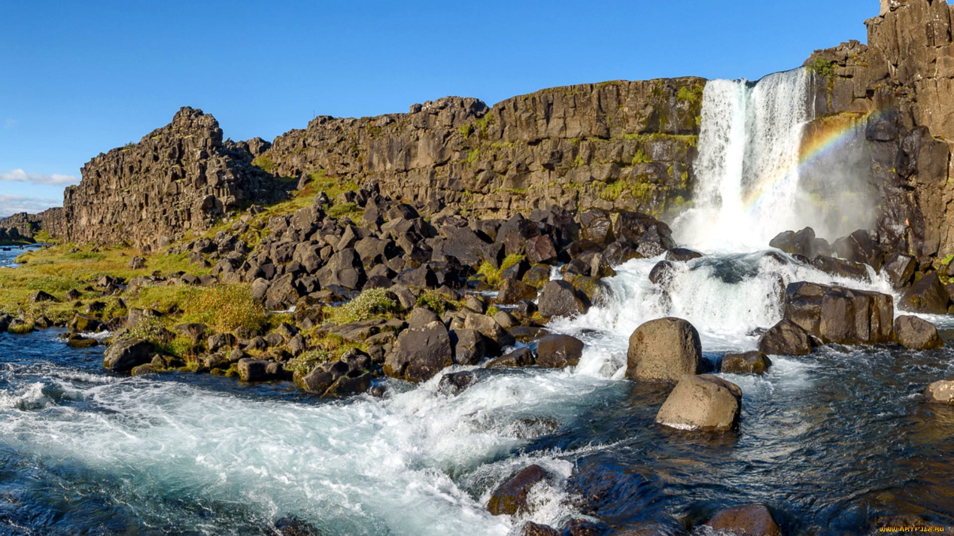 oxararfoss, waterfall, , iceland, природа, водопады, iceland, oxararfoss, waterfall