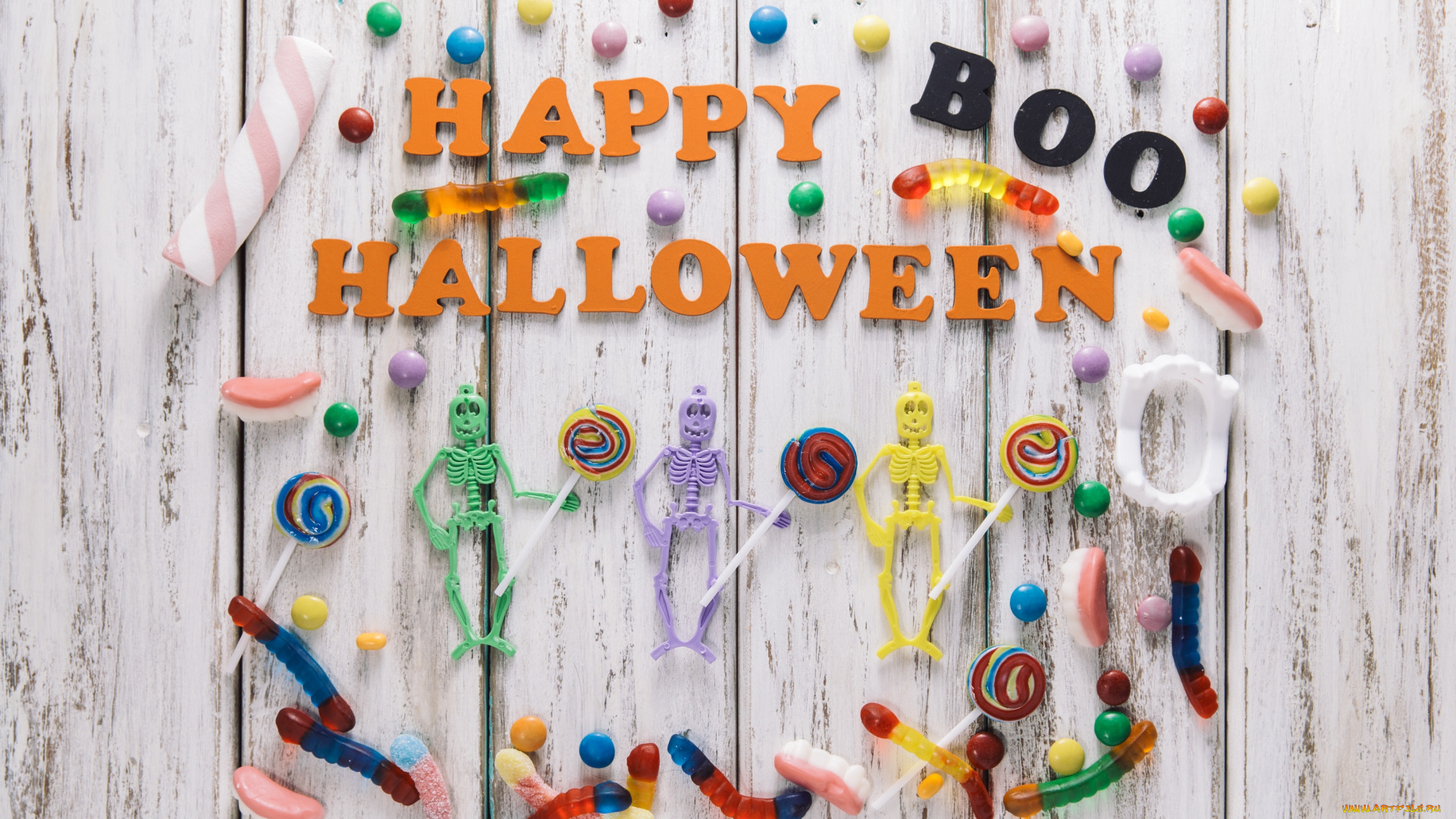 праздничные, хэллоуин, мармелад, паук, надпись, скелет, праздник