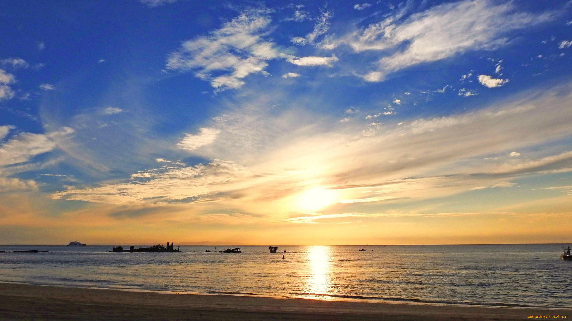 природа, восходы, закаты, вечер, пляж, море