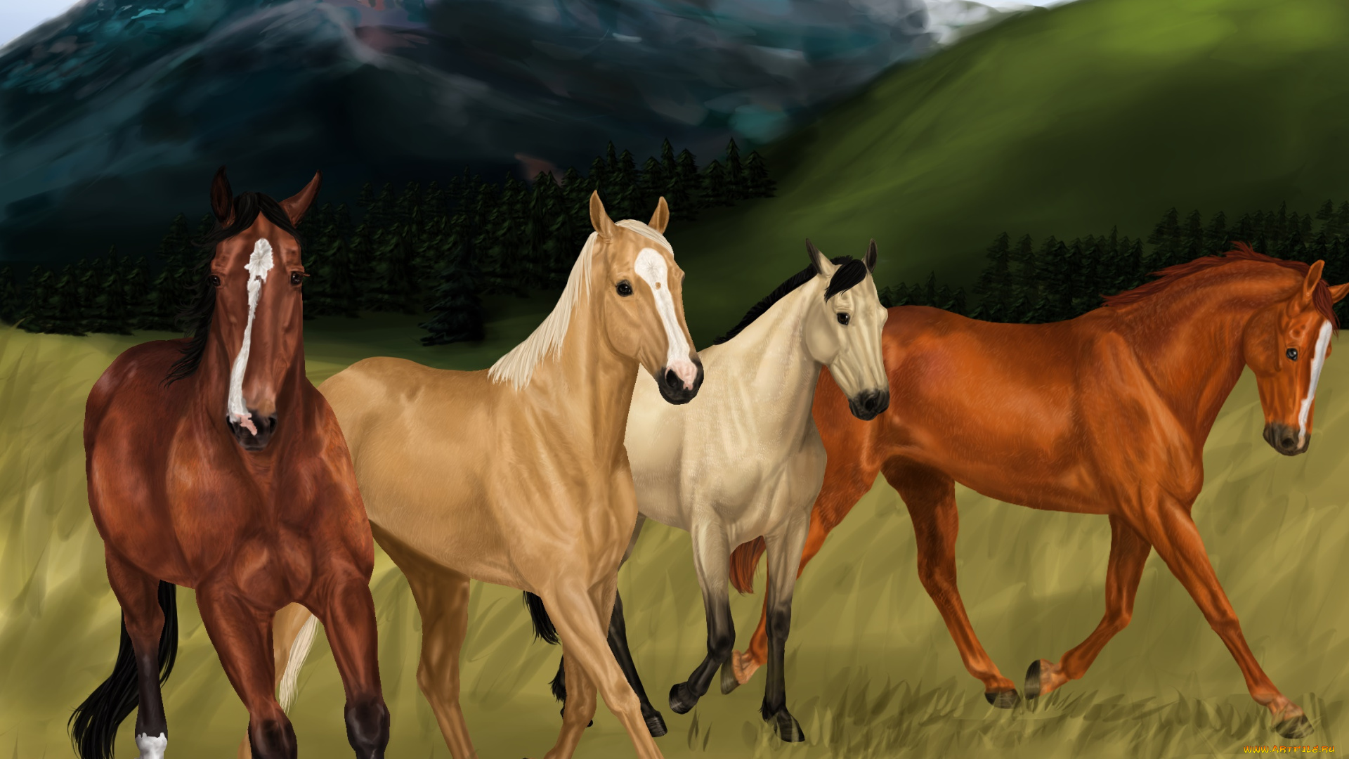 рисованное, животные, , лошади, лошади