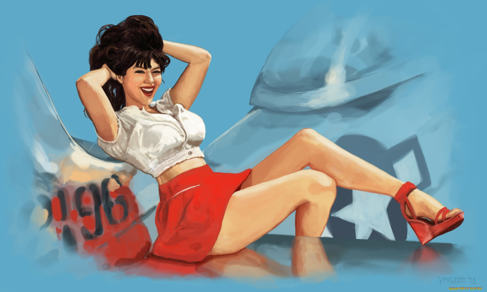 рисованное, люди, фон, взгляд, девушка