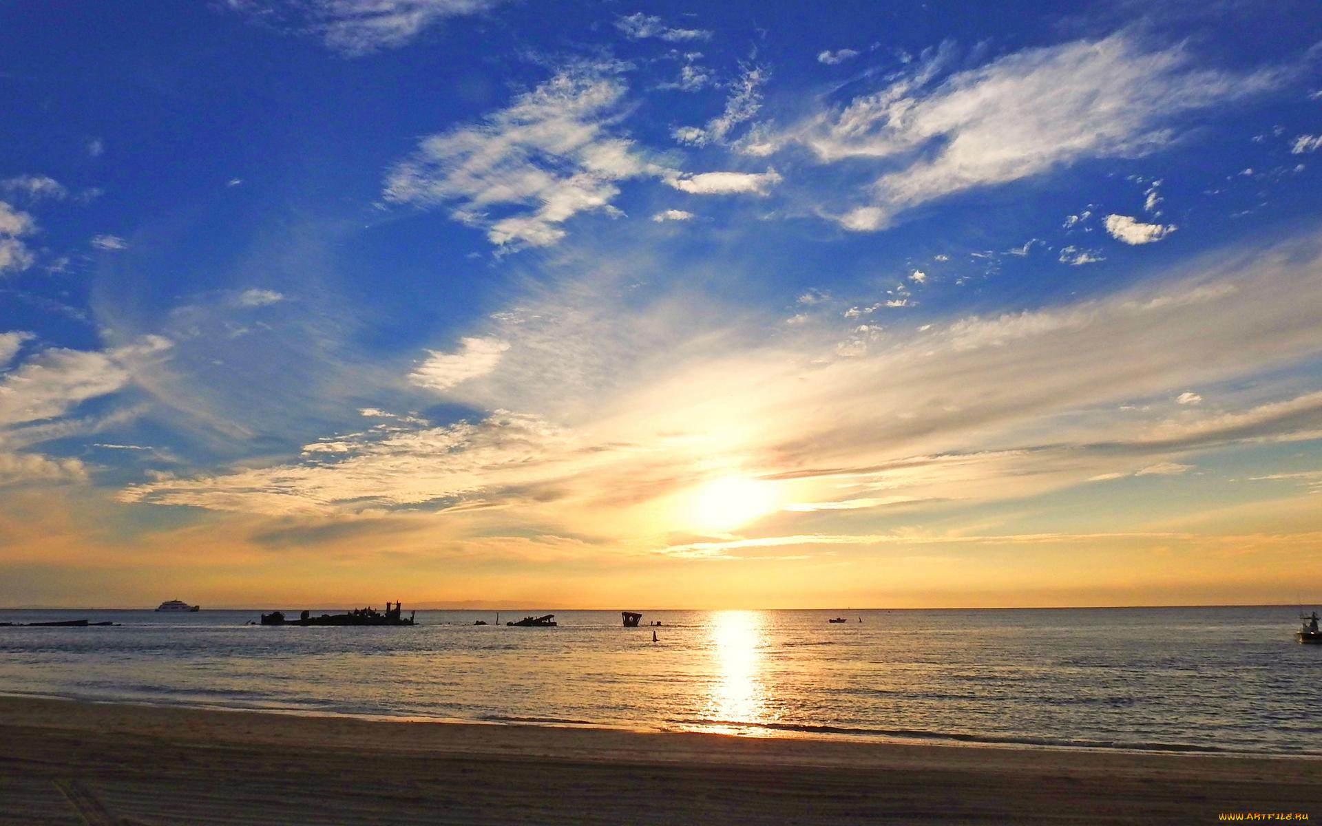 природа, восходы, закаты, вечер, пляж, море