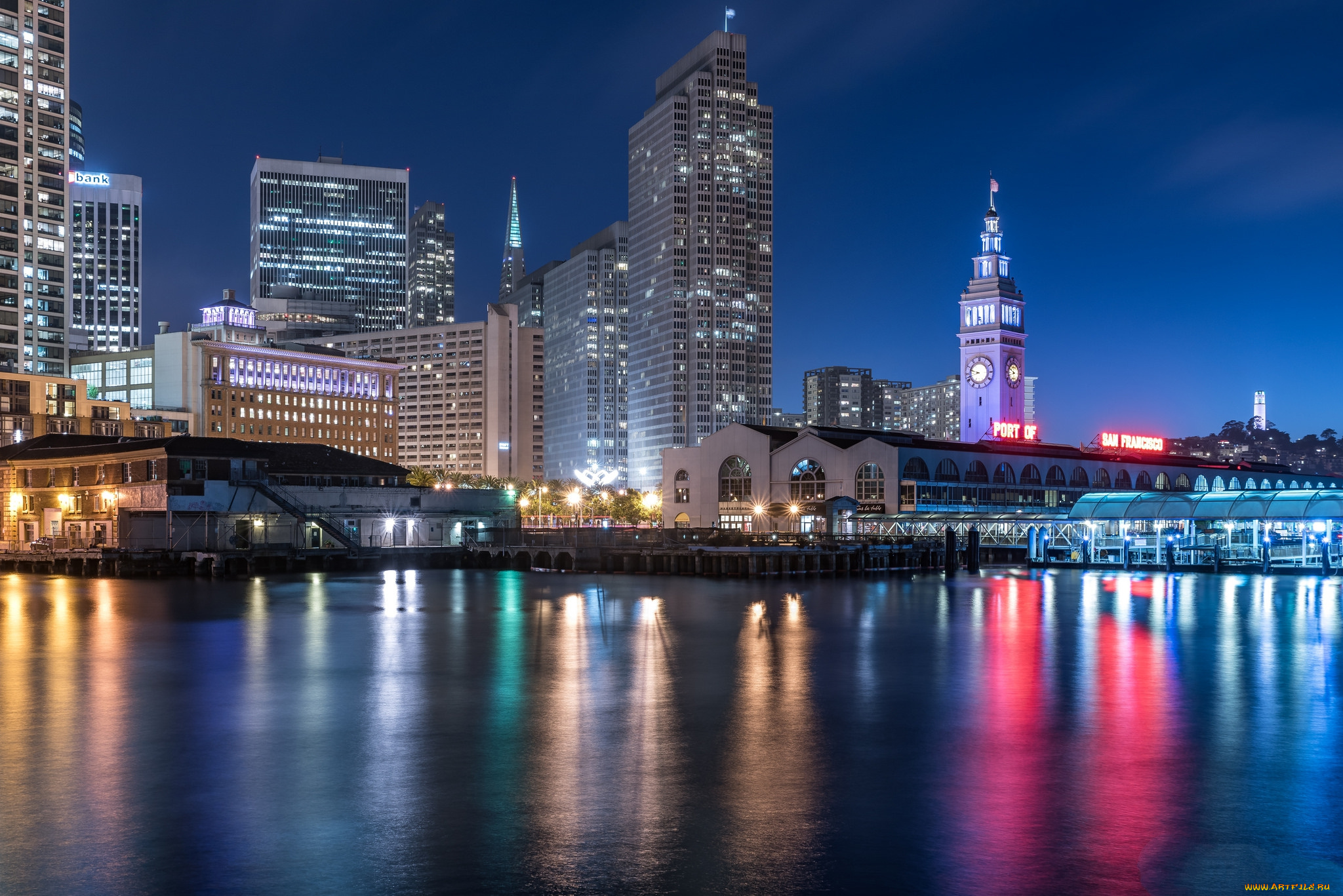 downtown, , san, francisco, города, сан-франциско, , сша, ночь, огни, панорама