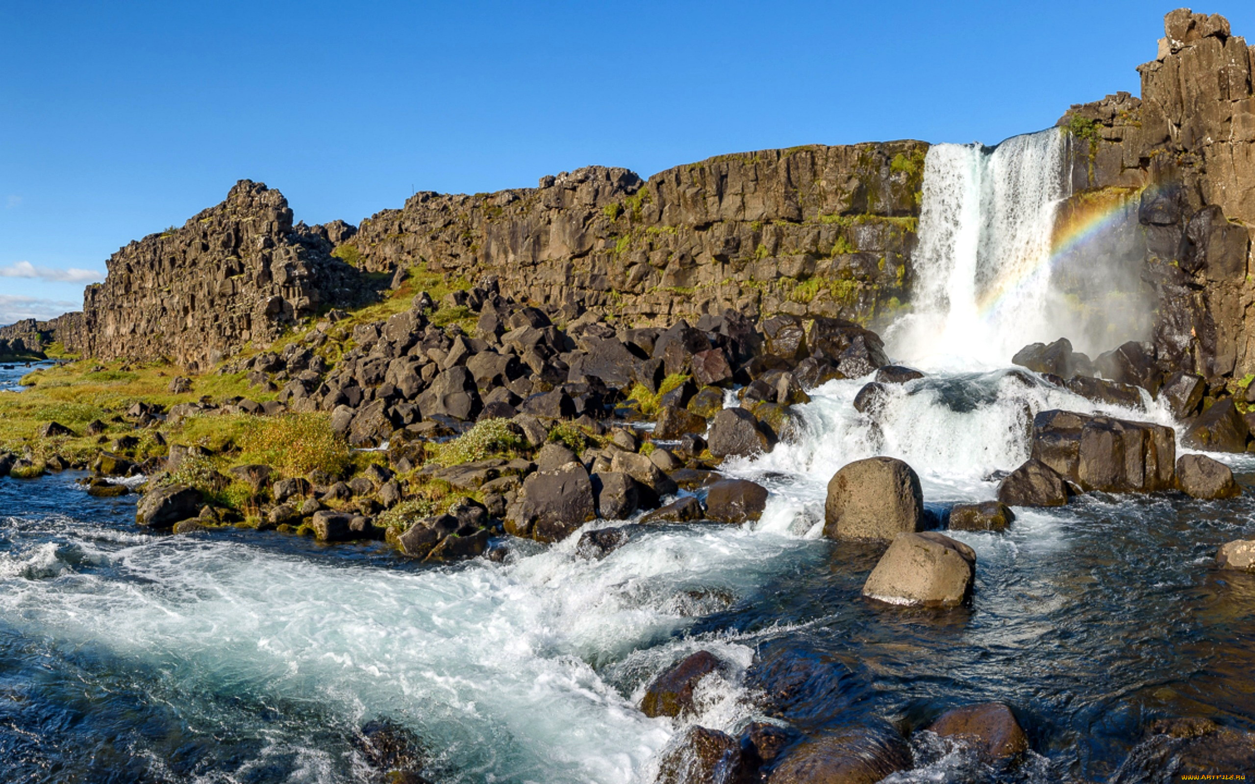 oxararfoss, waterfall, , iceland, природа, водопады, iceland, oxararfoss, waterfall