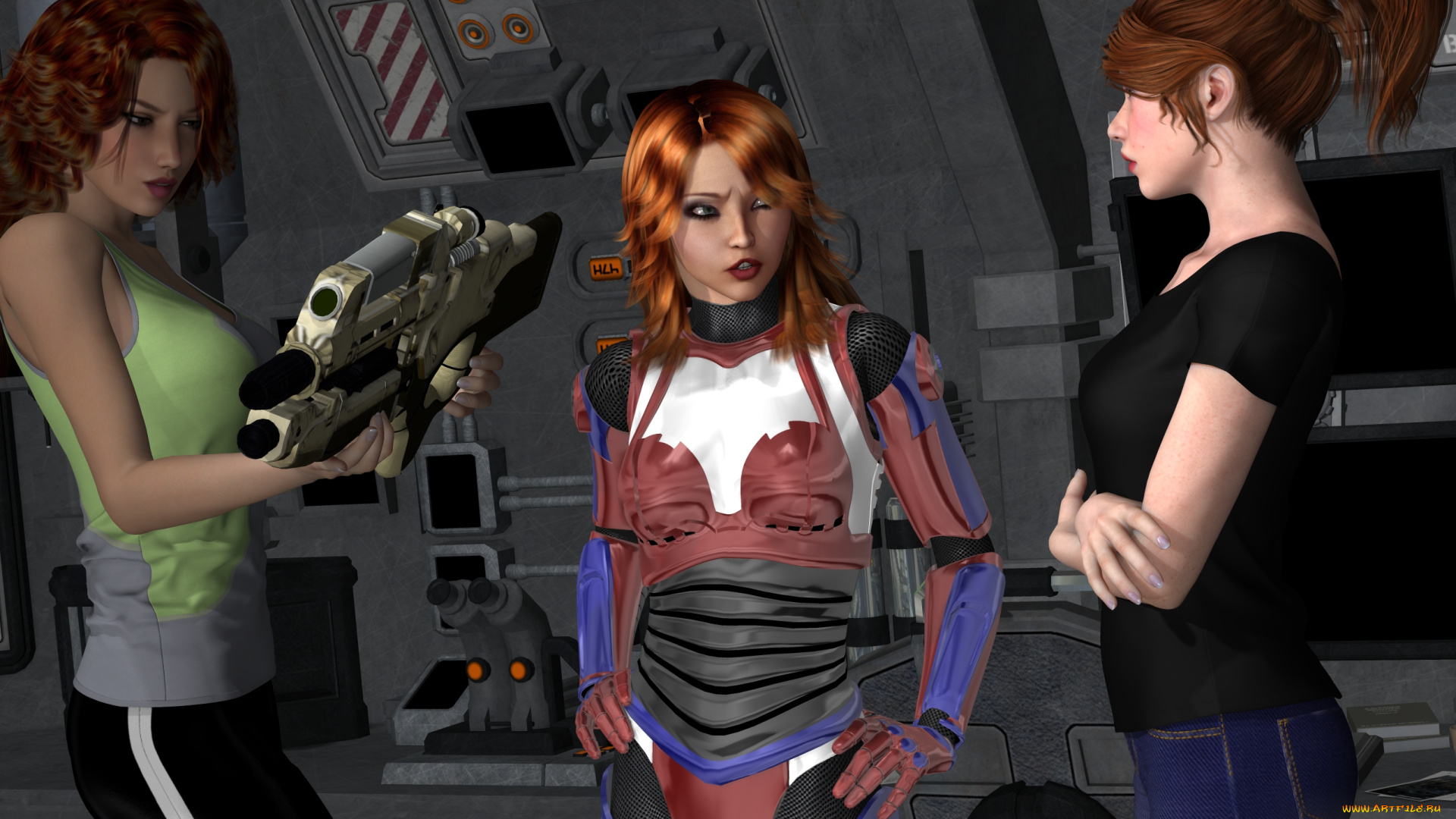 3д, графика, фантазия, , fantasy, фон, девушки, взгляд