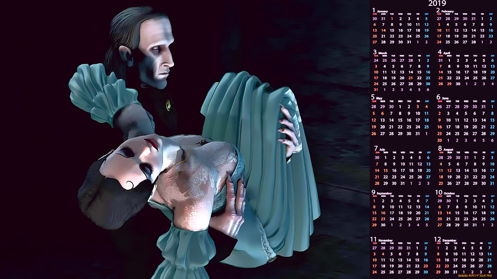 календари, 3д-графика, женщина, мужчина