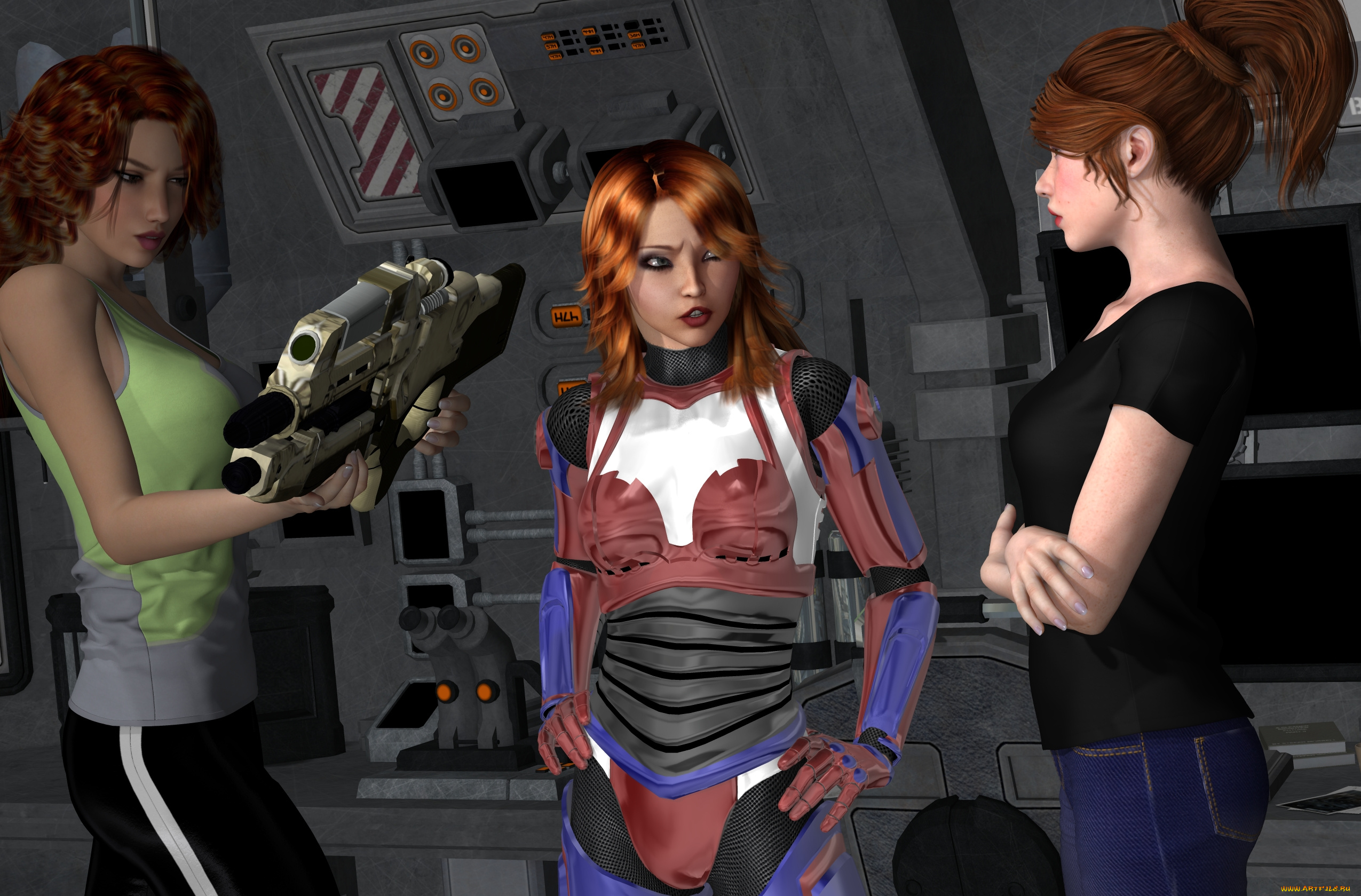 3д, графика, фантазия, , fantasy, фон, девушки, взгляд