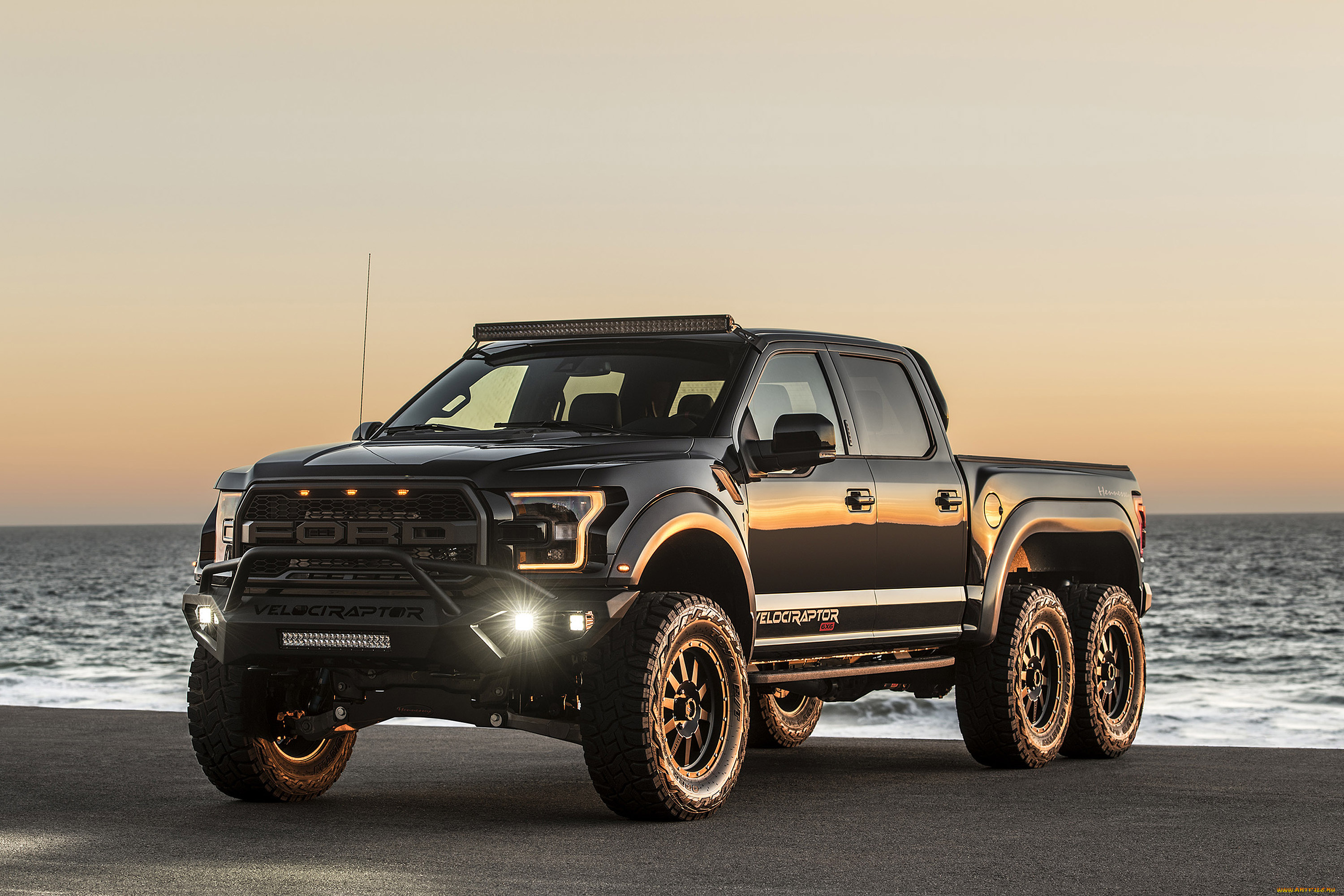 2018, ford, hennessey, velociraptor, 6x6, автомобили, ford, hennessey, velociraptor, 6x6, американские, черный, 2018, форд, пикап, побережье, внедорожник