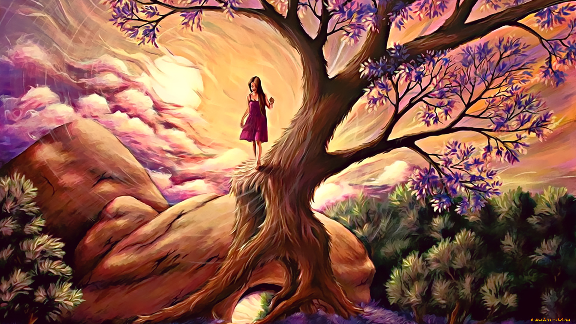 календари, фэнтези, 2019, calendar, растение, дерево, природа, девушка