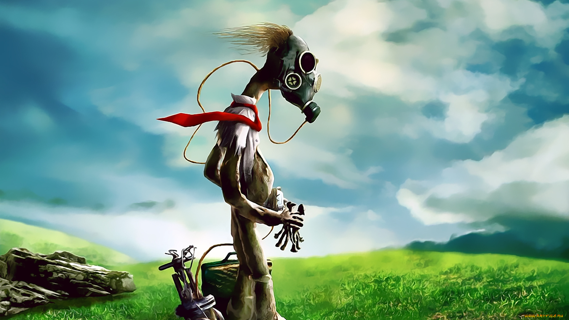 календари, фэнтези, 2019, существо, calendar, природа, противогаз, трава