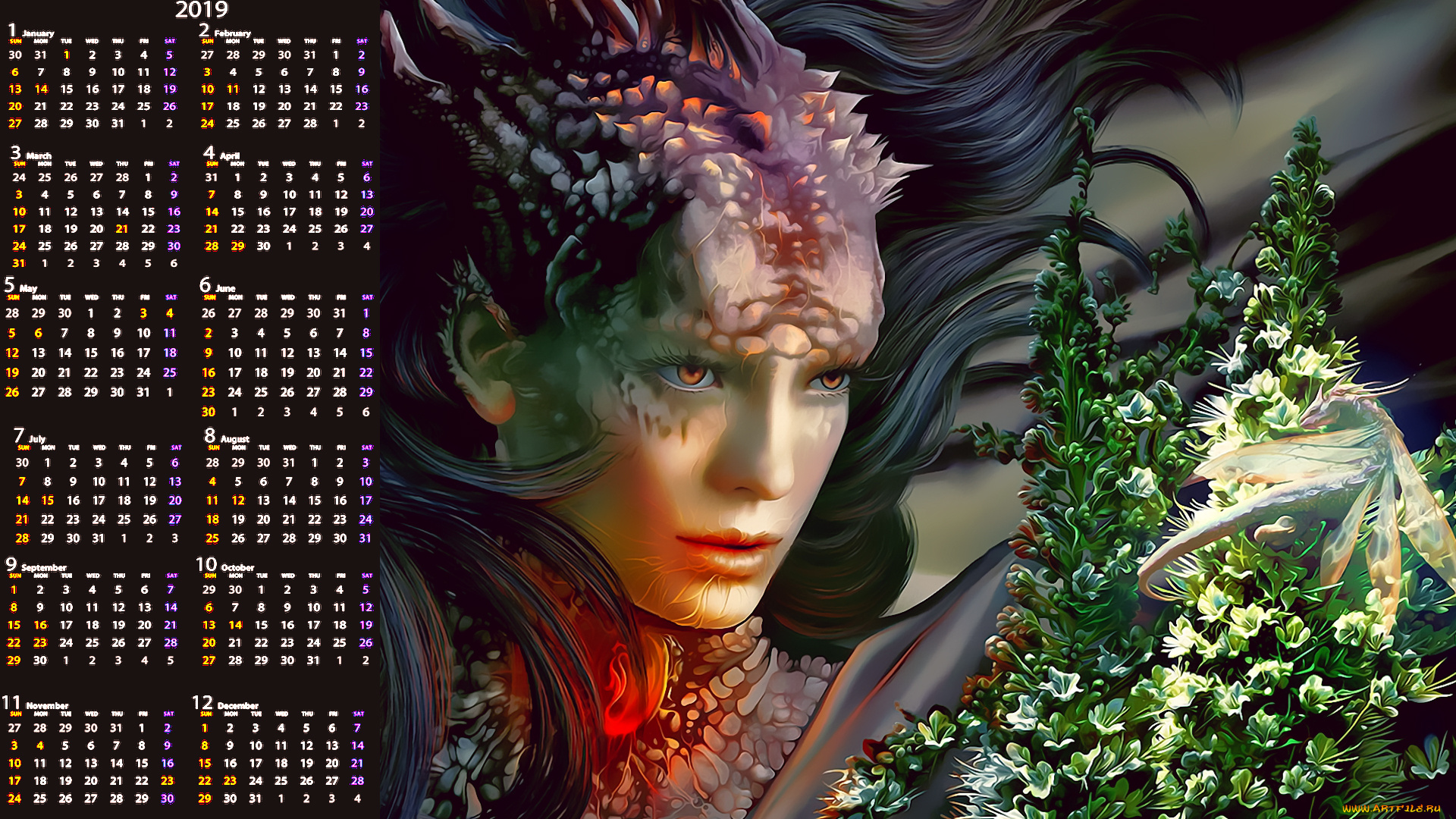 календари, фэнтези, calendar, лицо, существо, 2019