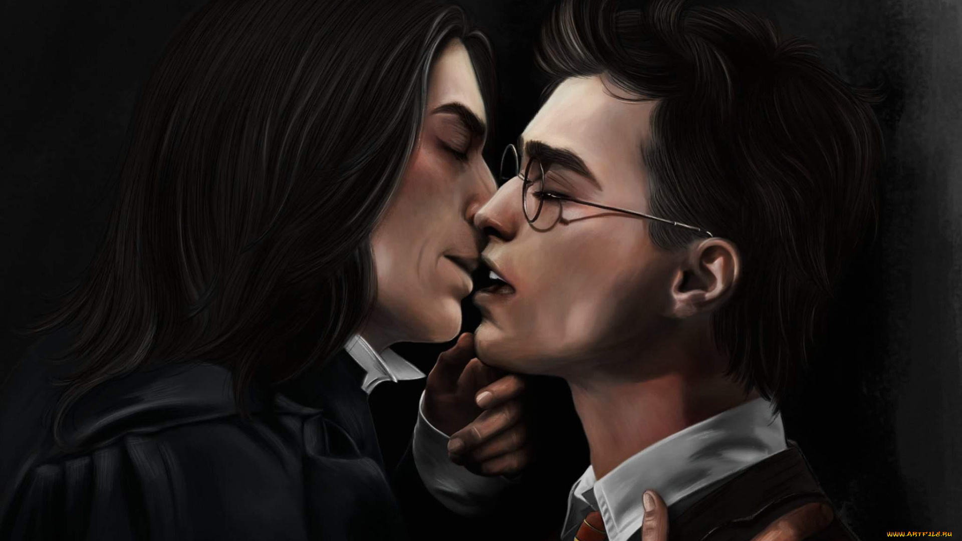 рисованное, кино, поцелуй, гарри, поттер, северус, снейп
