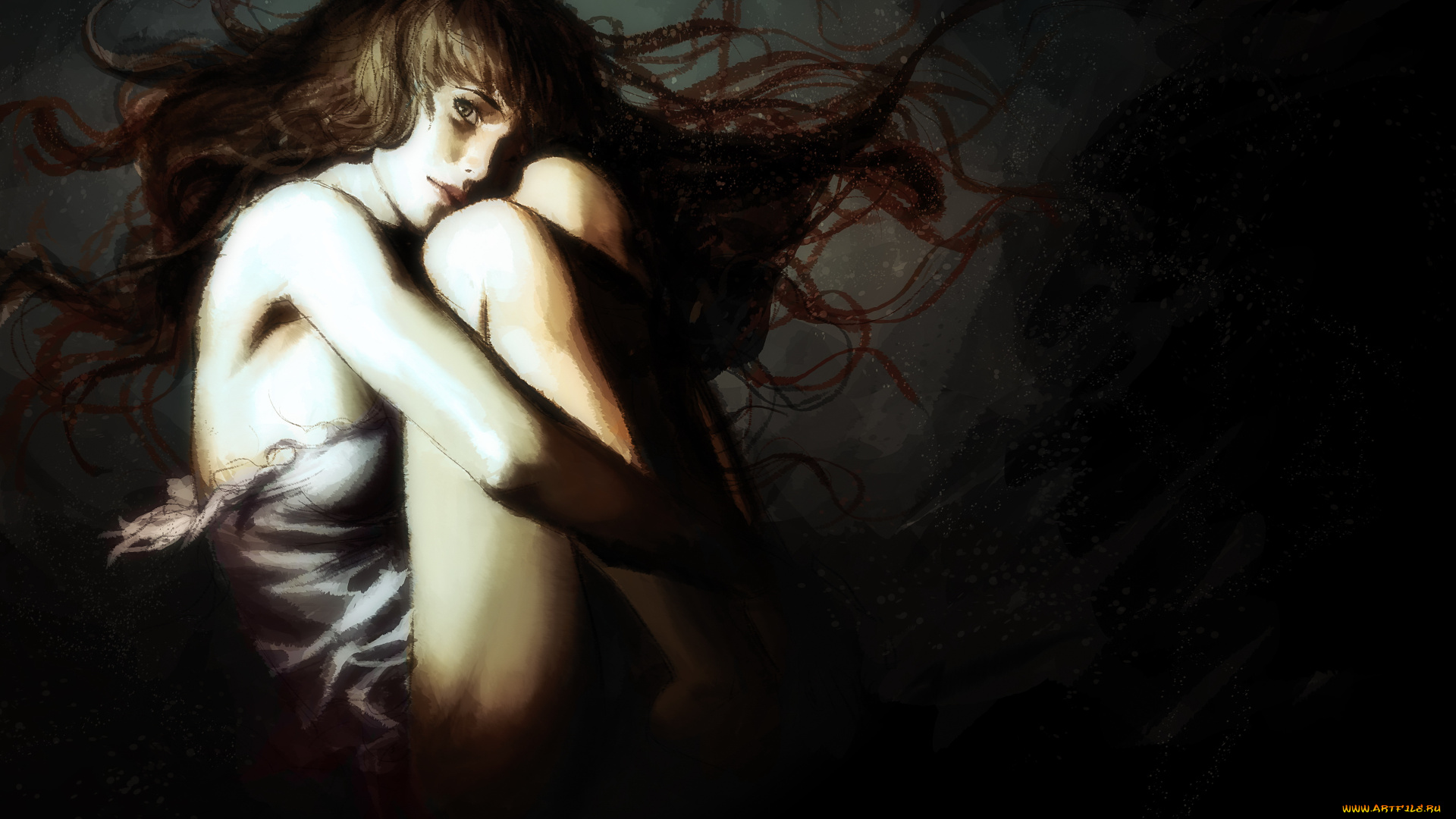 рисованное, люди, девушка, взгляд, фон