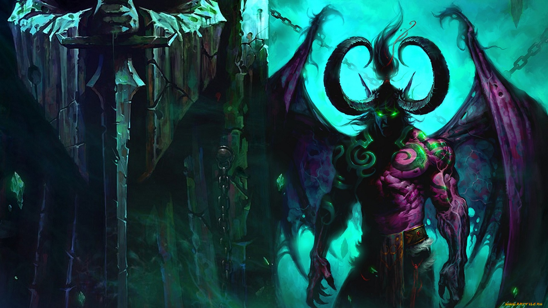 видео, игры, world, of, warcraft, , the, burning, crusade, статуя, демон, рога, крылья