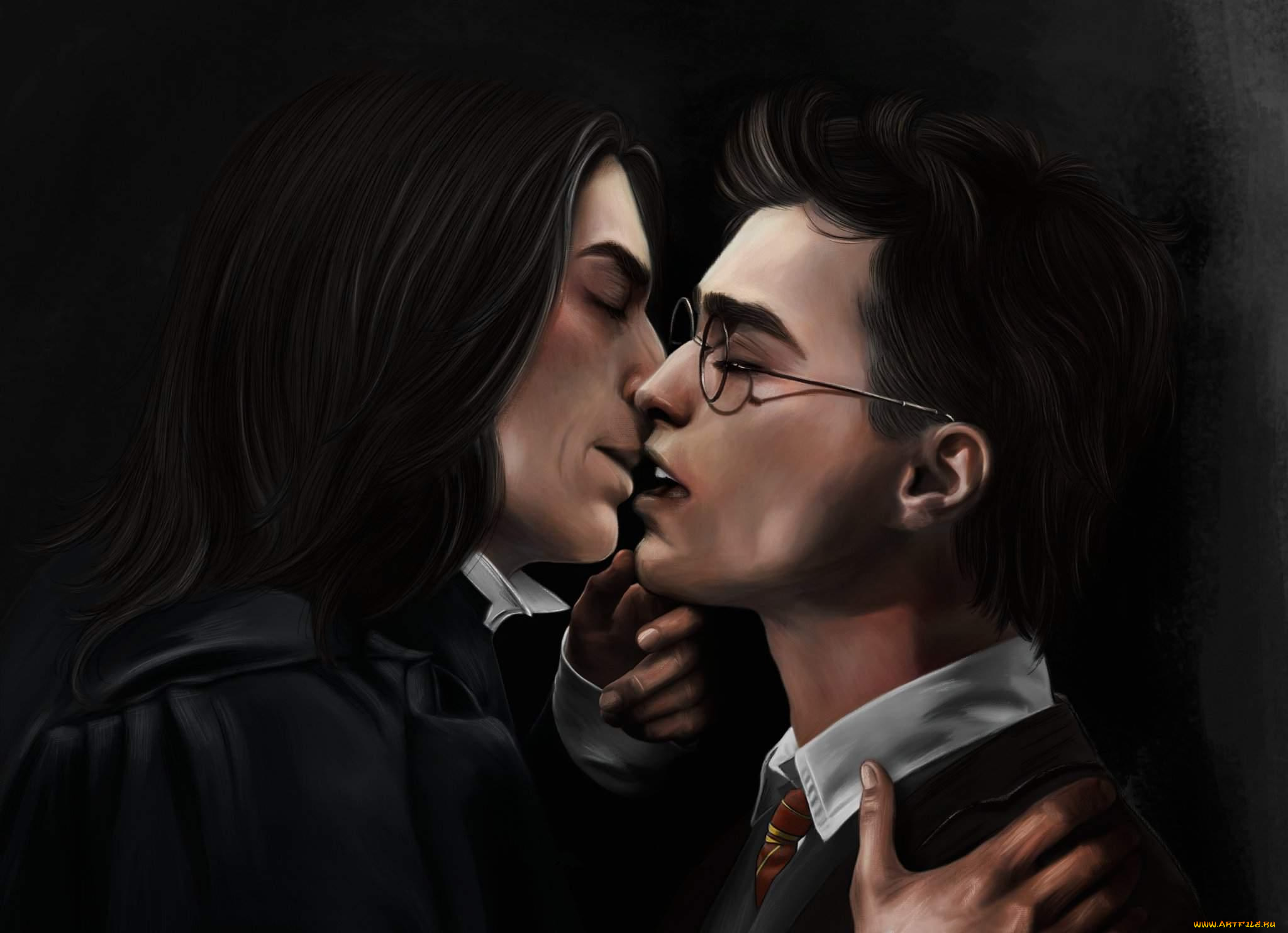 рисованное, кино, поцелуй, гарри, поттер, северус, снейп