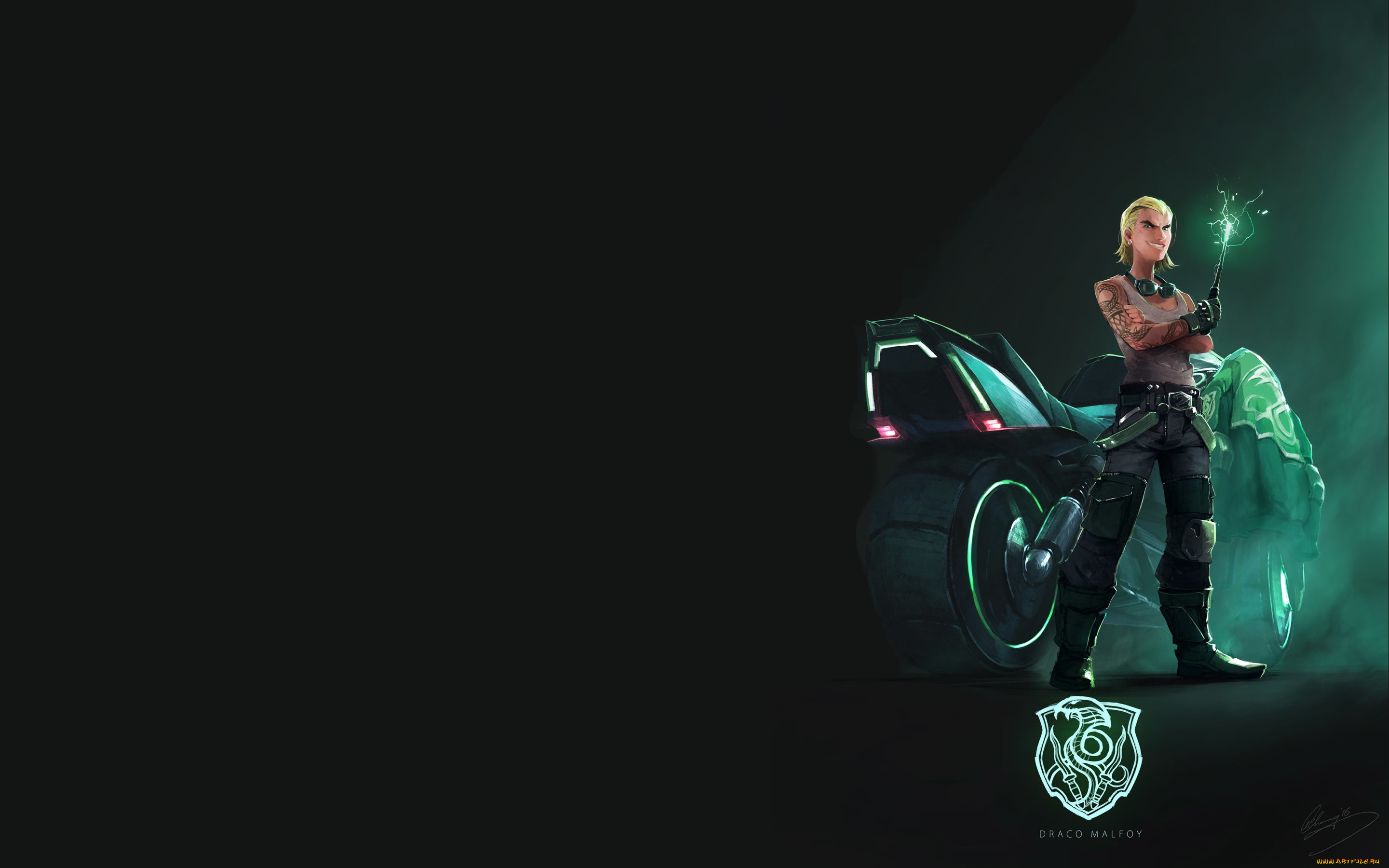 рисованное, кино, драко, малфой, мотоцикл