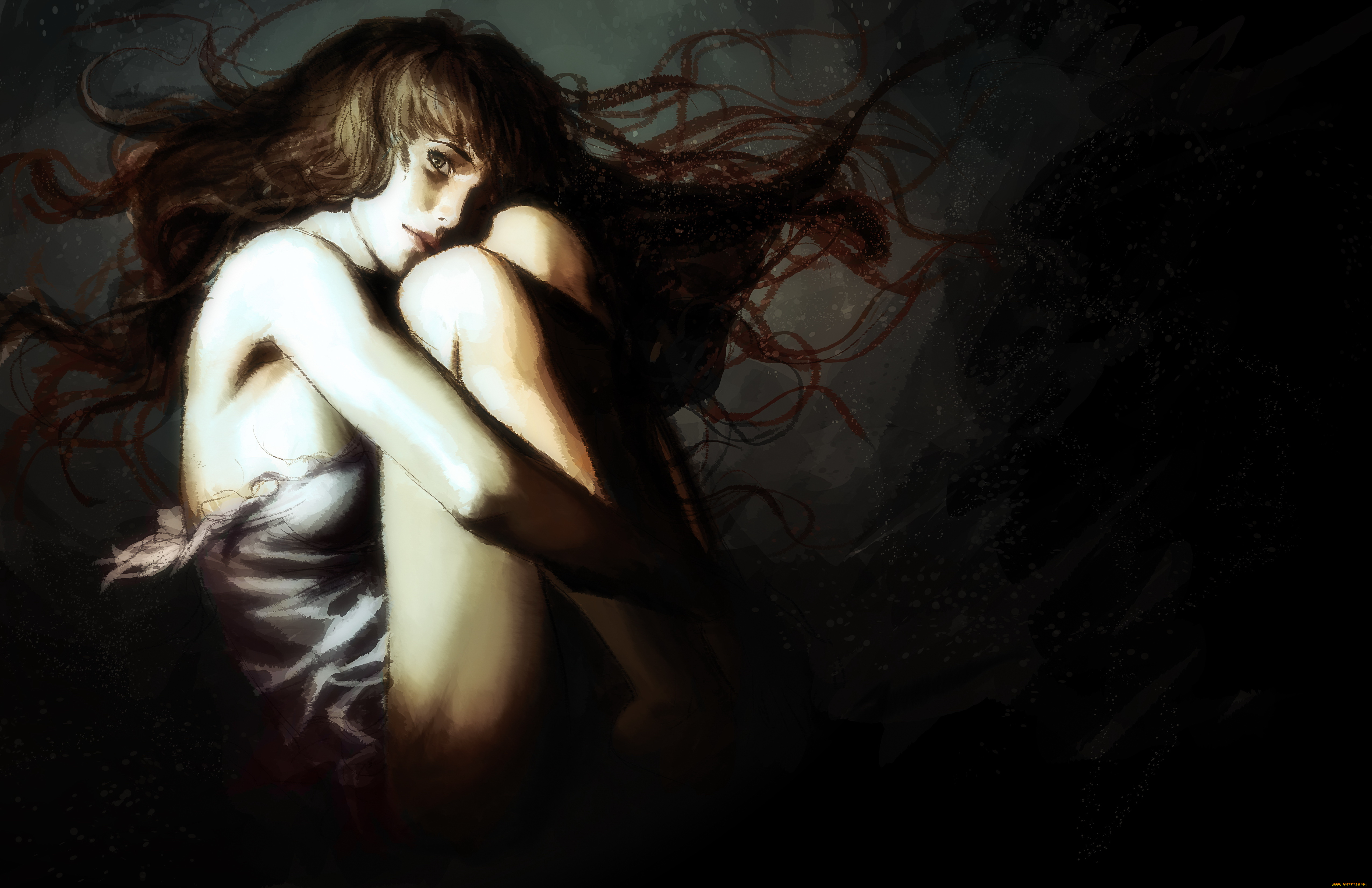 рисованное, люди, девушка, взгляд, фон