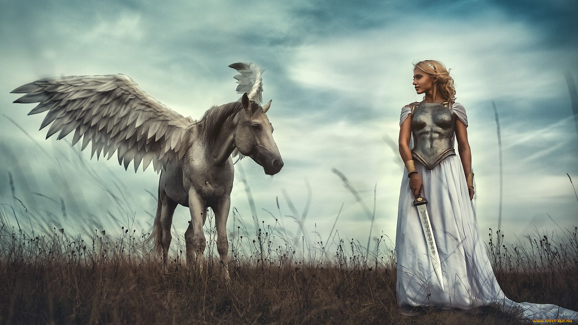 darya, lefler, девушки, дарья, лефлер, darya, lefler, пегас, крылья, белый, перья, красотка, конь, дарья, лефлер, cosplay, блондинка, девушка, модель, наряд, поза, макияж, причёска, взгляд