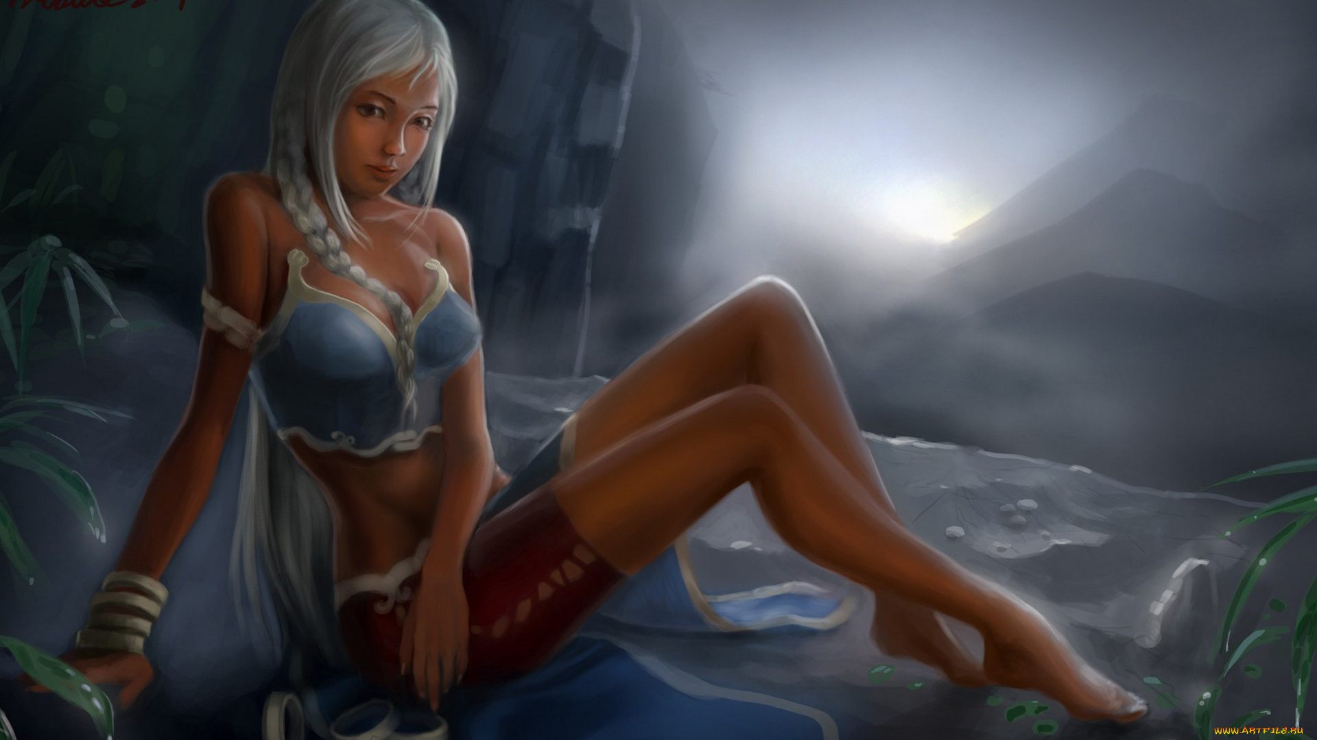 фэнтези, девушки, девушка, наряд, браслеты, скалы