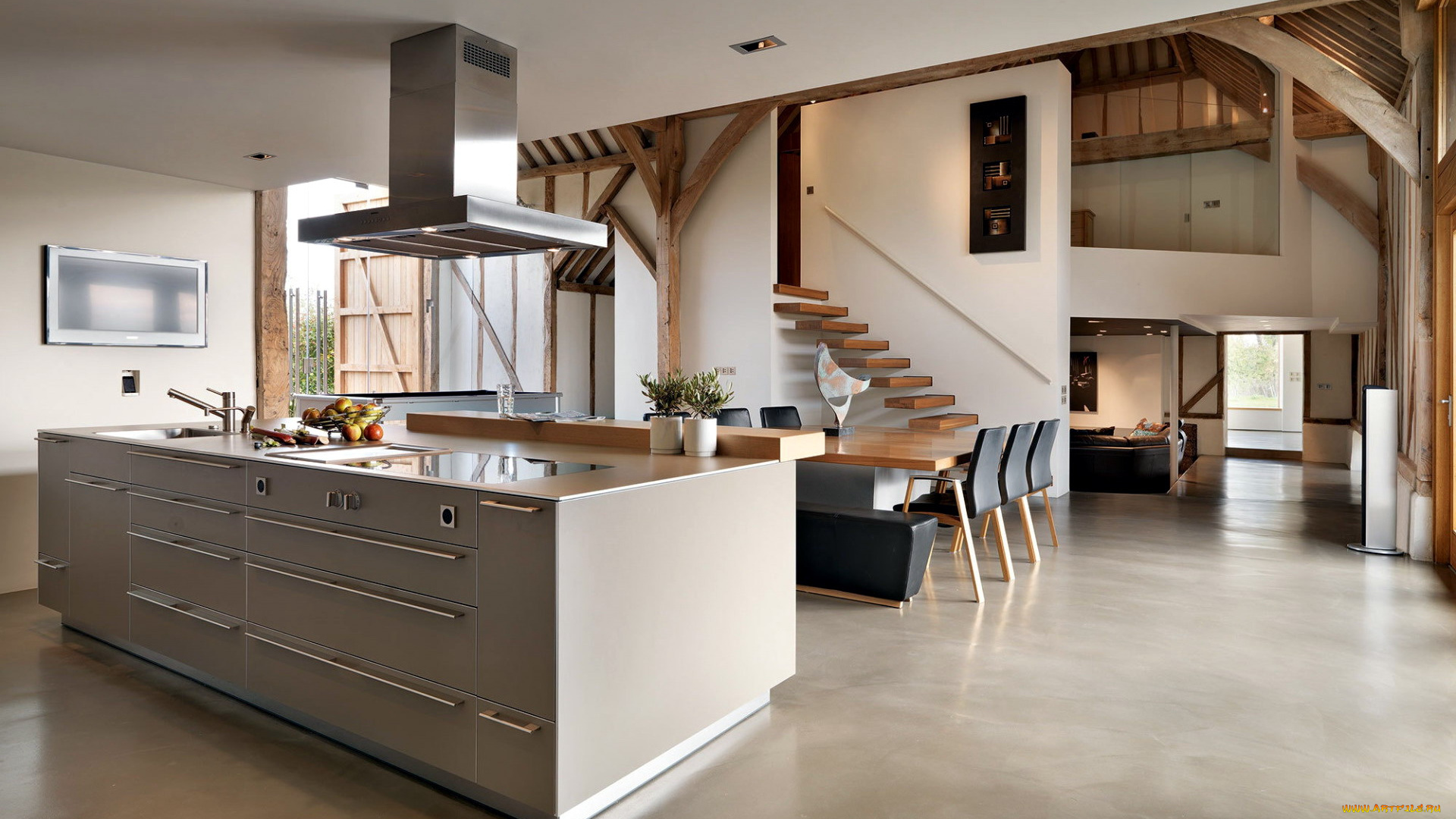 интерьер, кухня, плита, мойка, мебель