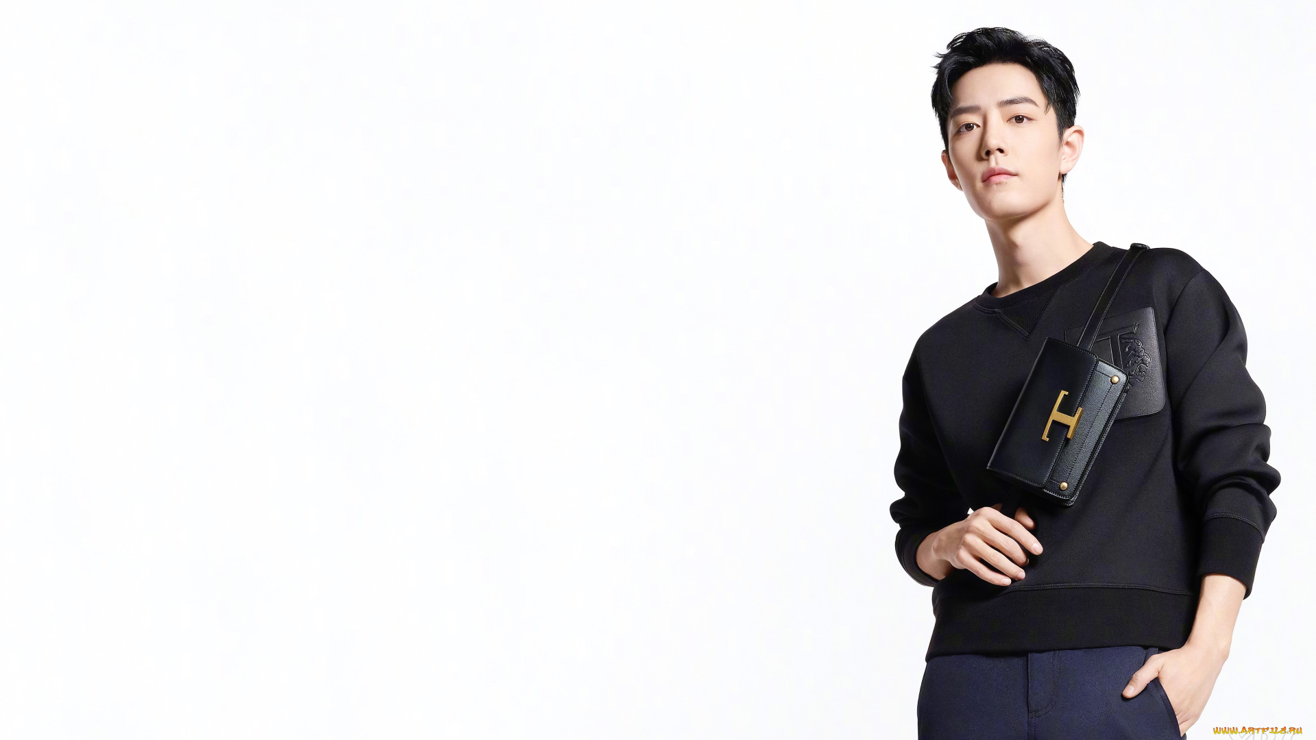 мужчины, xiao, zhan, актер, свитер, барсетка