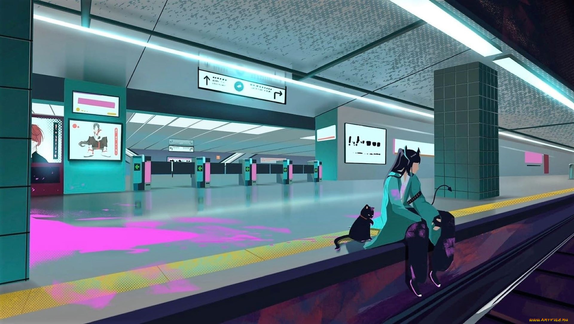 аниме, ангелы, , демоны, демон, кот, метро