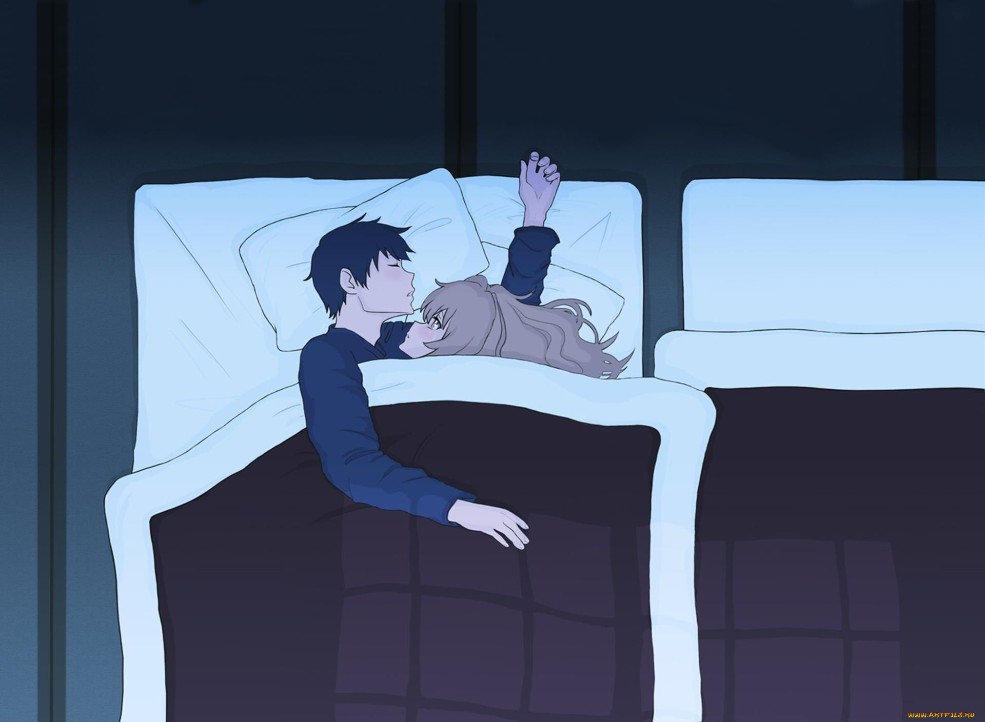 аниме, toradora, пара, постель