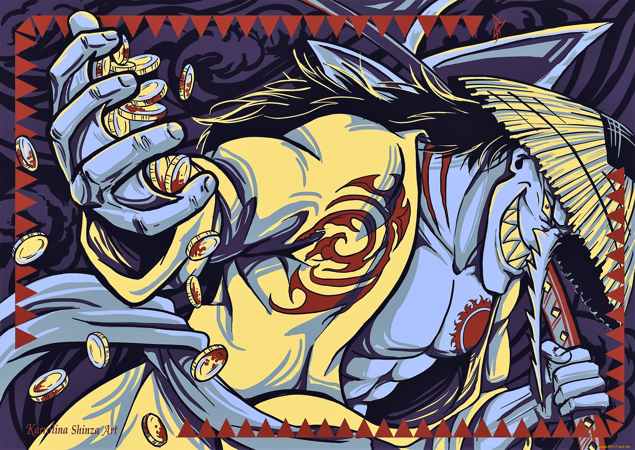 аниме, one, piece, человек, нос, монеты, шляпа, меч