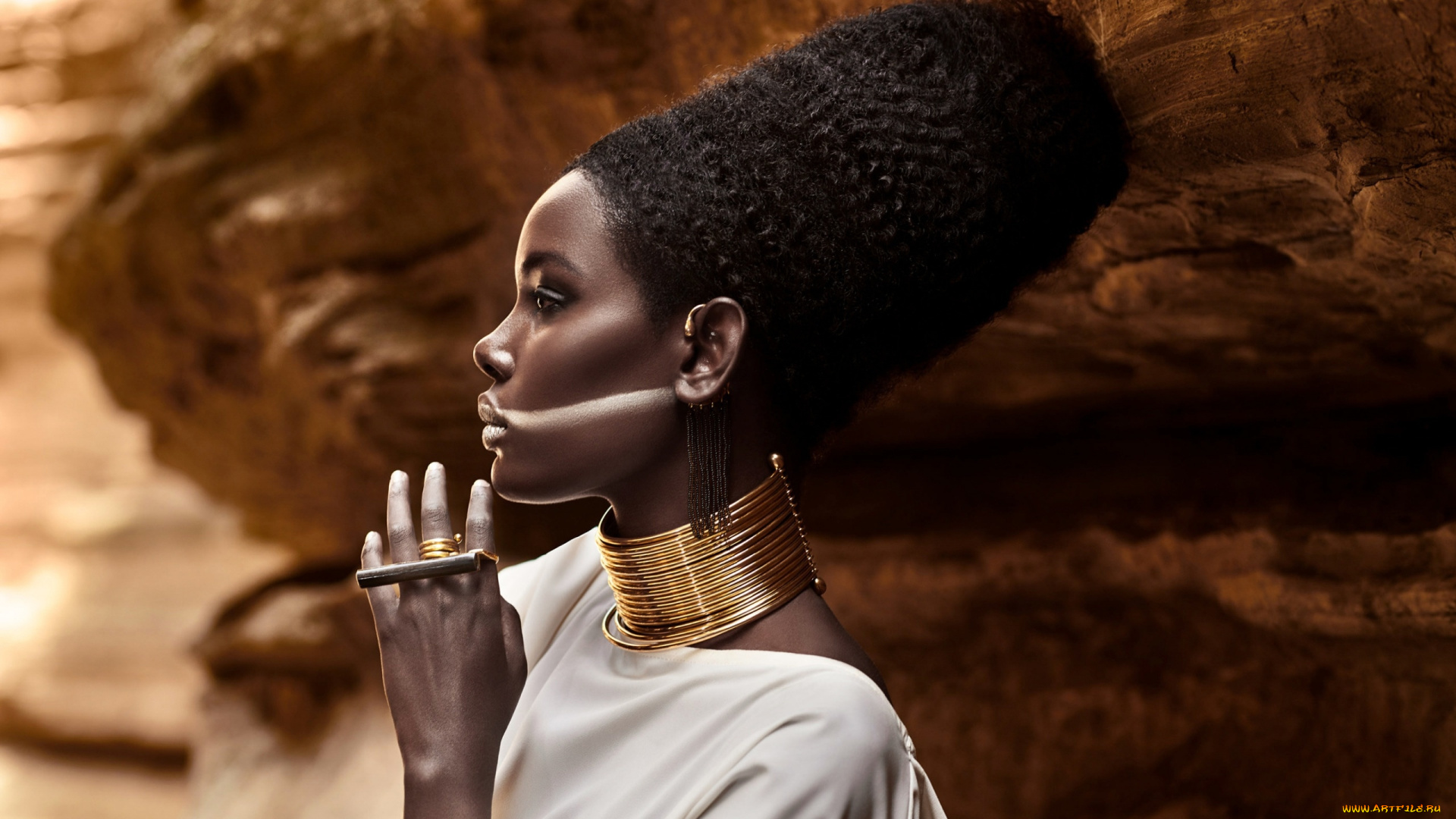 девушки, -, темнокожие, темнокожая, модель, серьги, профиль